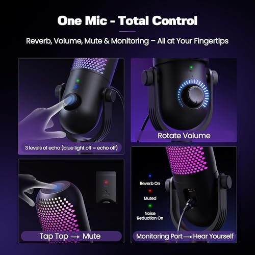 Thumbnail 3 de GUEVWES USB Condenser Microphone for PC Gaming – RGB with Stand