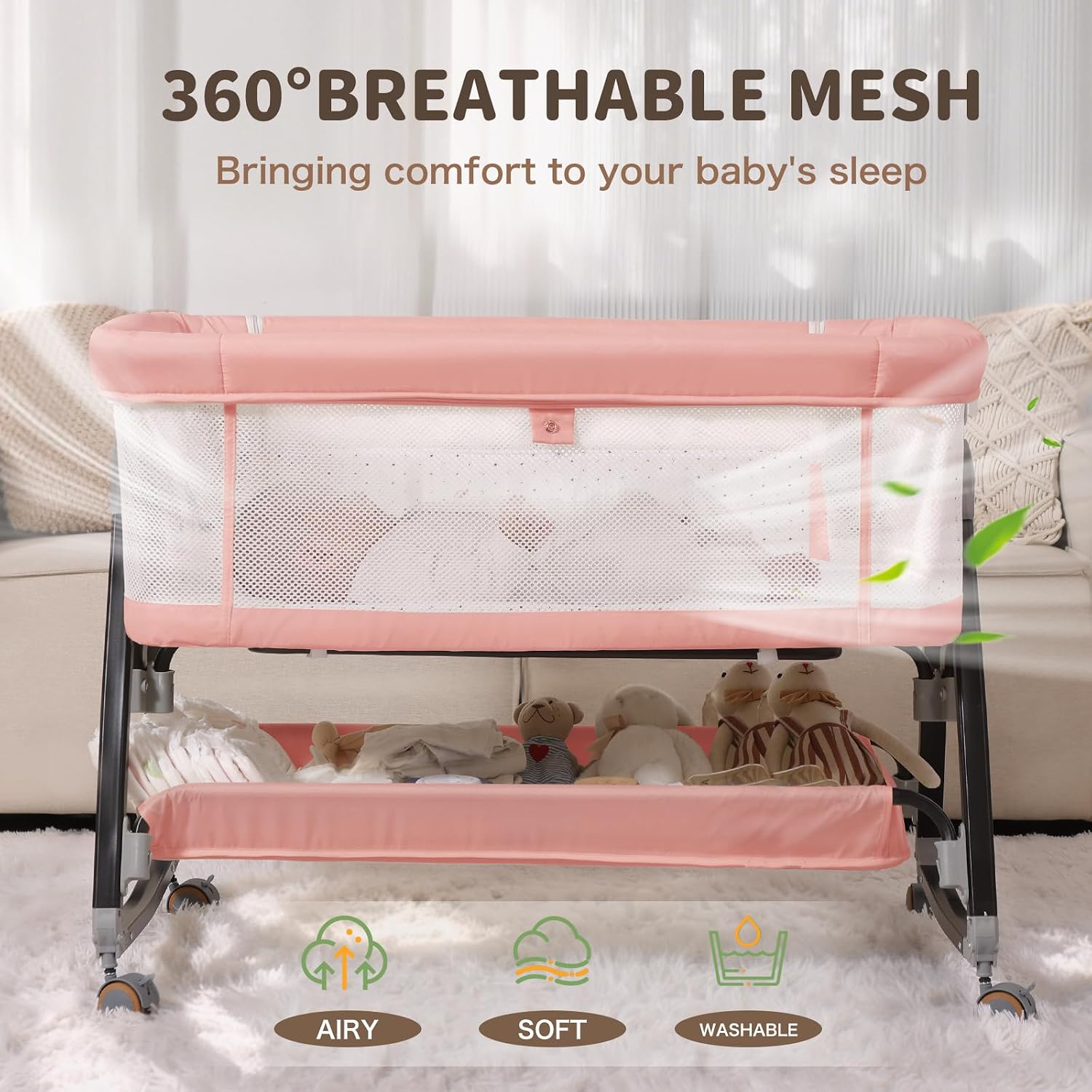 Detalle de Mudite BB-858 3-in-1 Bedside Bassinet with 6 Height Settings
