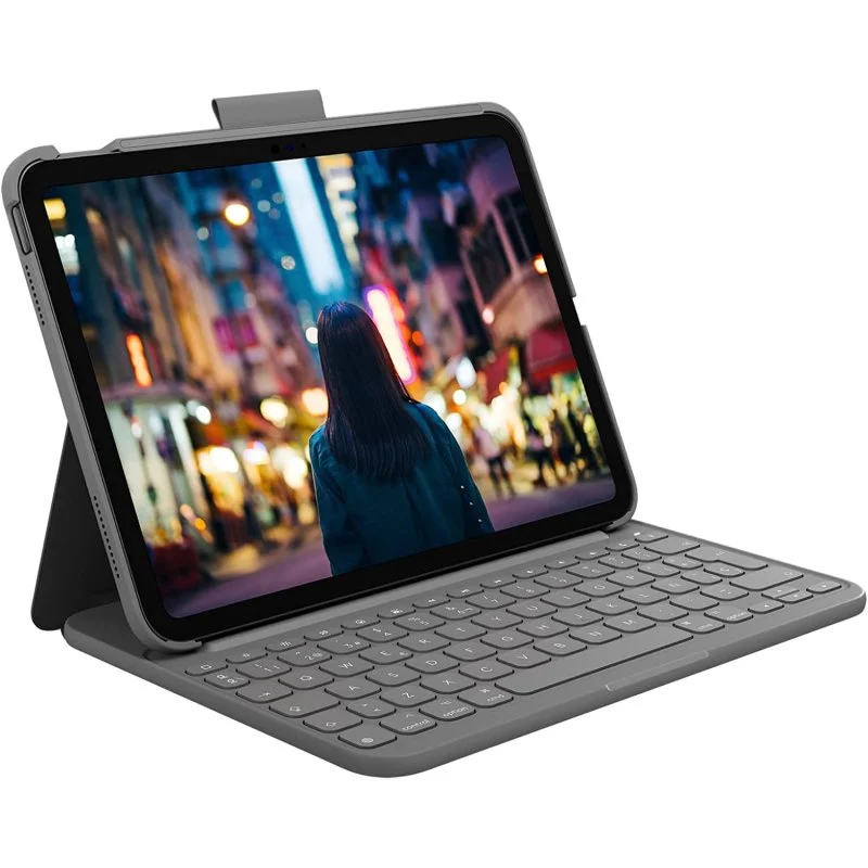 Detalle de Logitech Slim Folio: Funda Gris con Teclado para iPad 10ª Generación