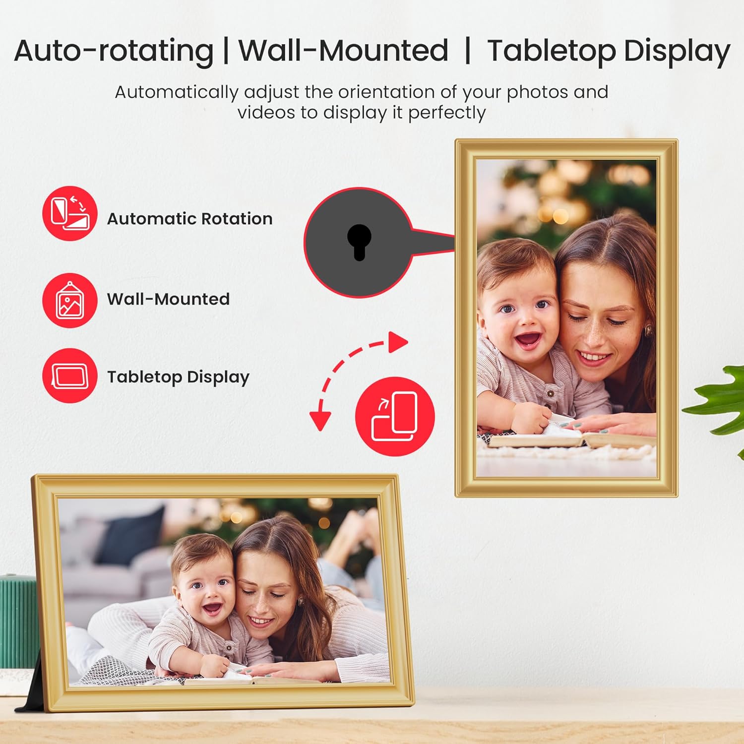 Thumbnail 5 de 64GB Frameo WiFi 15.6" Digital Photo Frame by BIGASUO (Golden) with 1920x1080 IPS Touch Display
