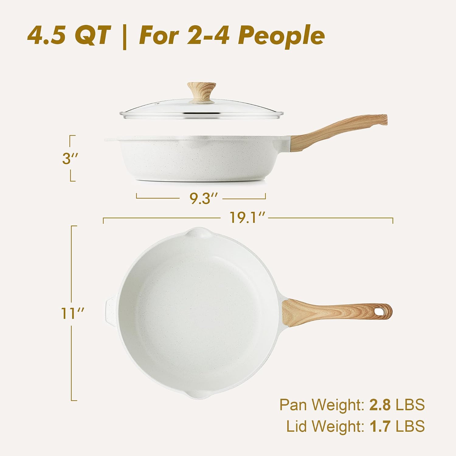 Detalle de SENSARTE SA07 Ceramic Sauté Pan with Lid, 4.5 Qt, Induction Ready