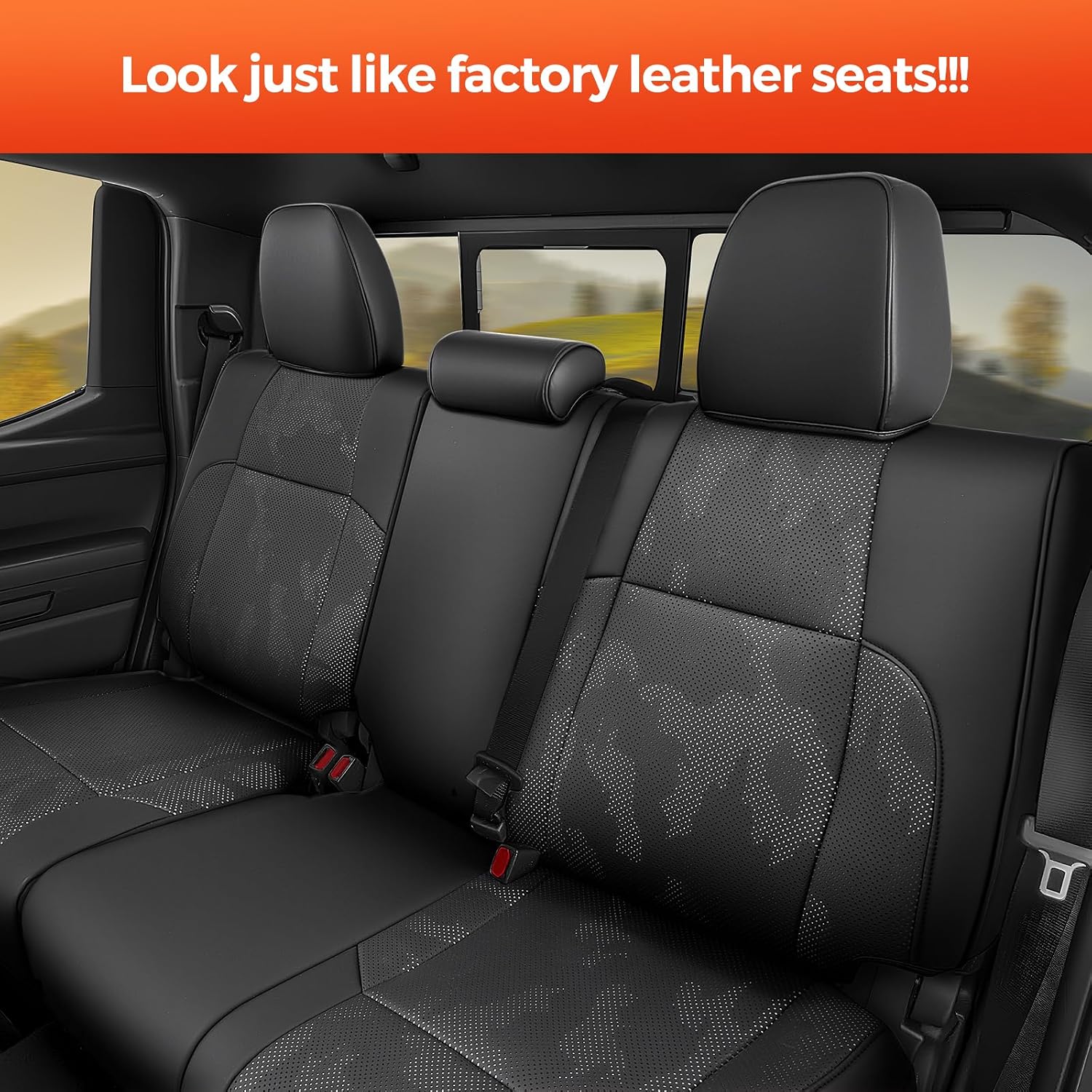 Thumbnail 2 de DiffCar Seat Covers for Toyota Tacoma 2024–2026 Four-Door (Gas Only) – Black Camouflage Faux Nappa Leather, Full Coverage