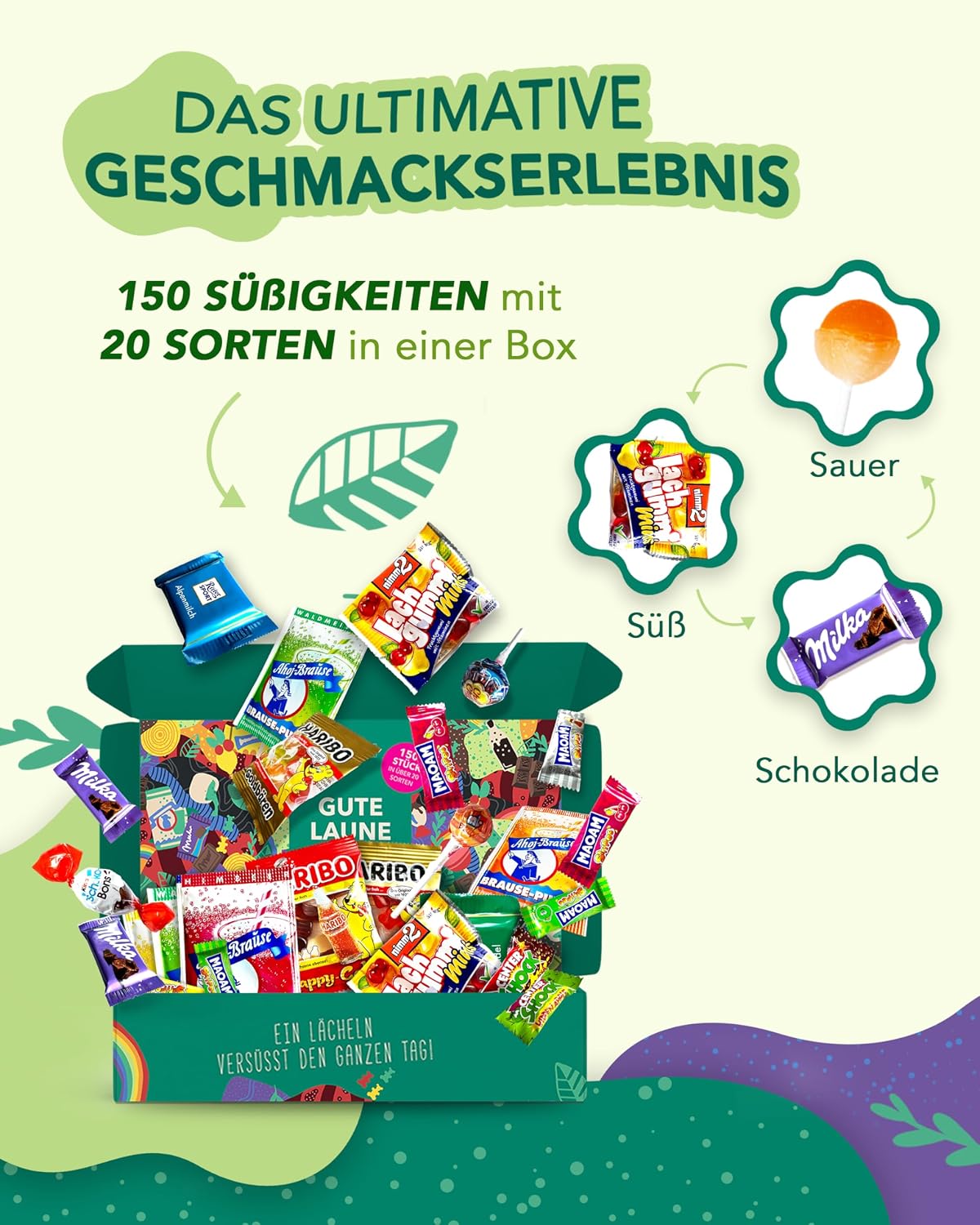 Detalle de Premium Süßigkeiten Box (150 Stück) – Gute Laune Box von Candy Circle