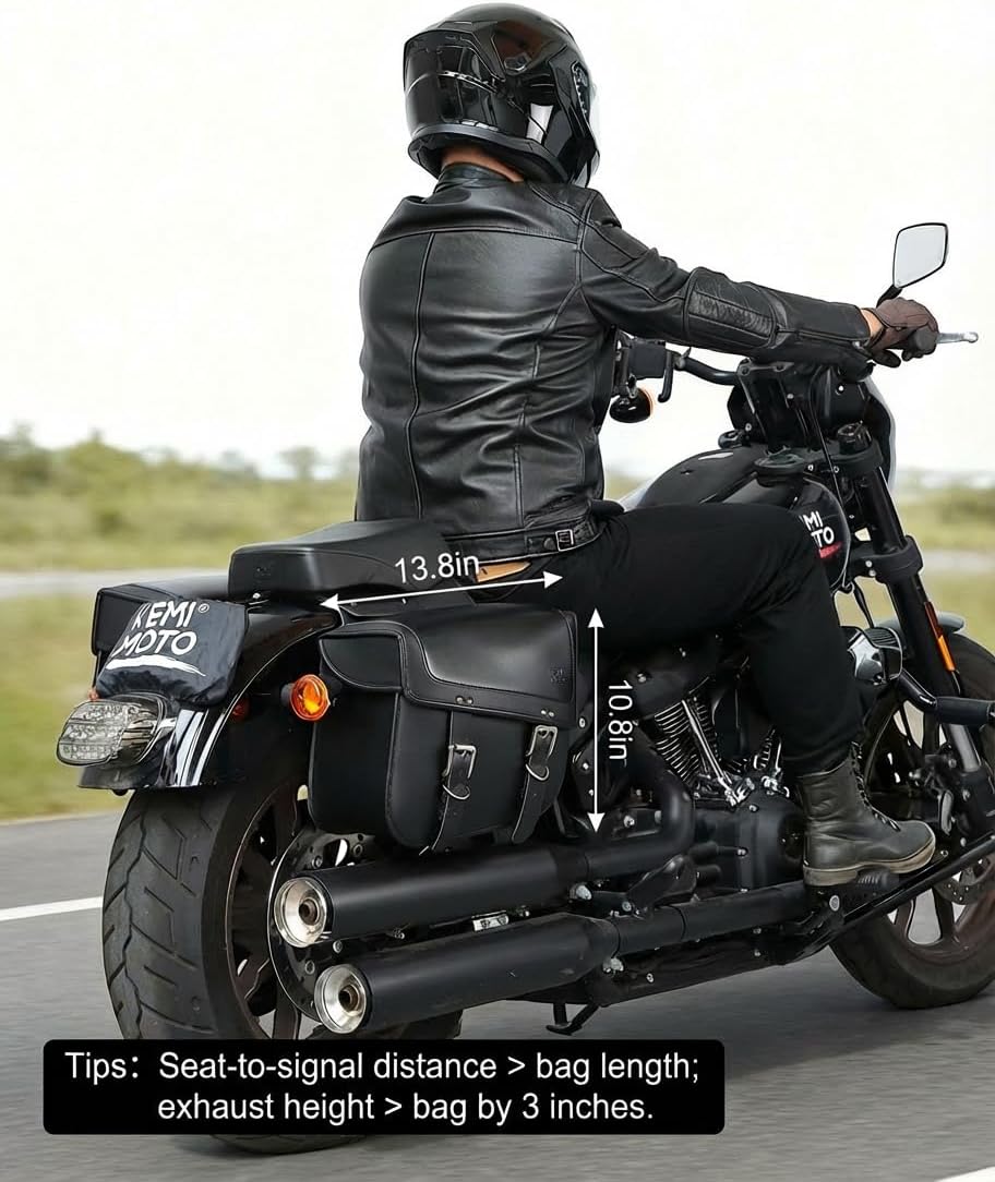Detalle 2 de KEMIMOTO Motorcycle Saddlebags 30L PU Leather Saddle Bags (Universal Fit) — Black