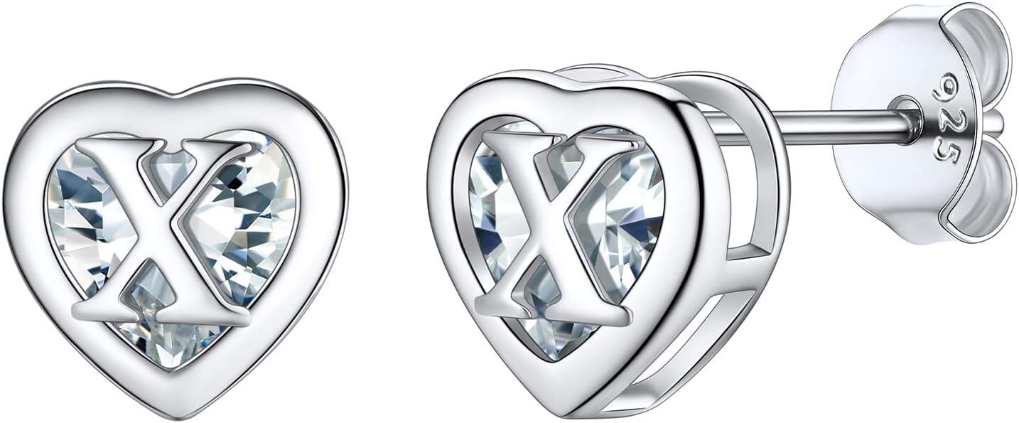 Detalle de Supcare Orecchini Donna Argento 925 con Cuore e Lettera Iniziale A–Z | Zirconi Anallergici, Confezione Regalo