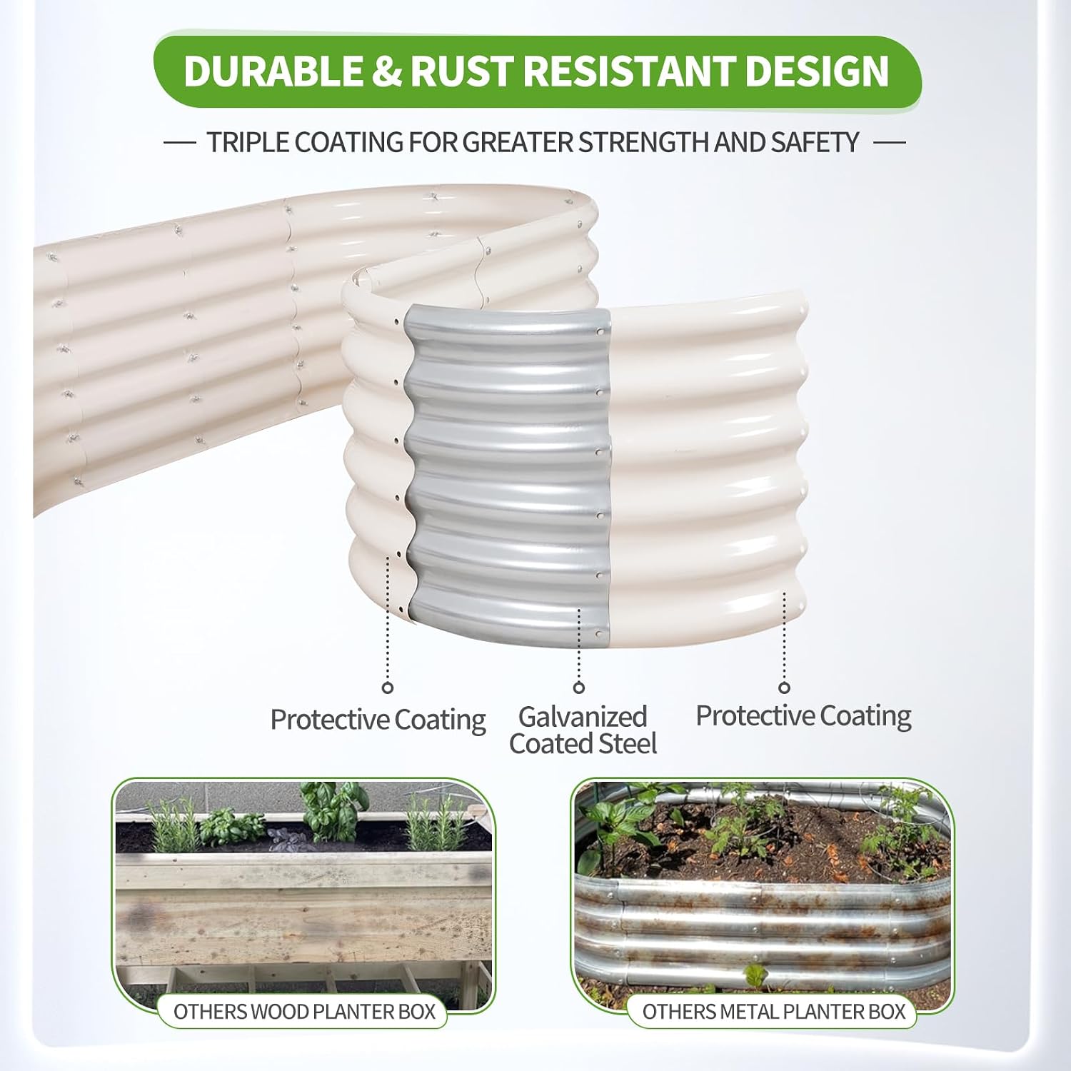 Detalle de Permade Galvanized Raised Garden Bed, White, 4x2x1.4 ft