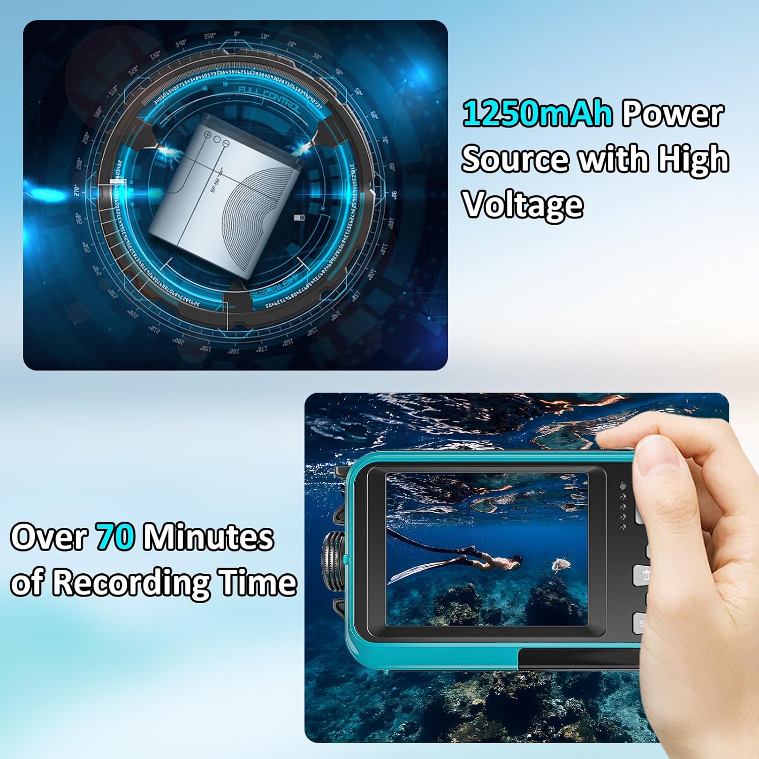 Thumbnail 6 de Yixinxin 4K Unterwasserkamera mit Dual-Screen – 64MP Autofokus, 16 ft Tauchtiefe, inklusive 32GB