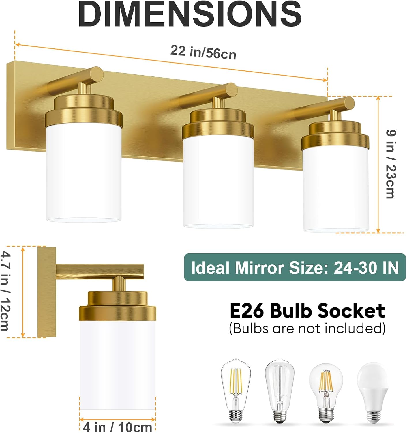 Thumbnail 1 de IZORRO HL101-3T-GD-WT 3-Light Bathroom Vanity Light, Brushed Gold, White Glass