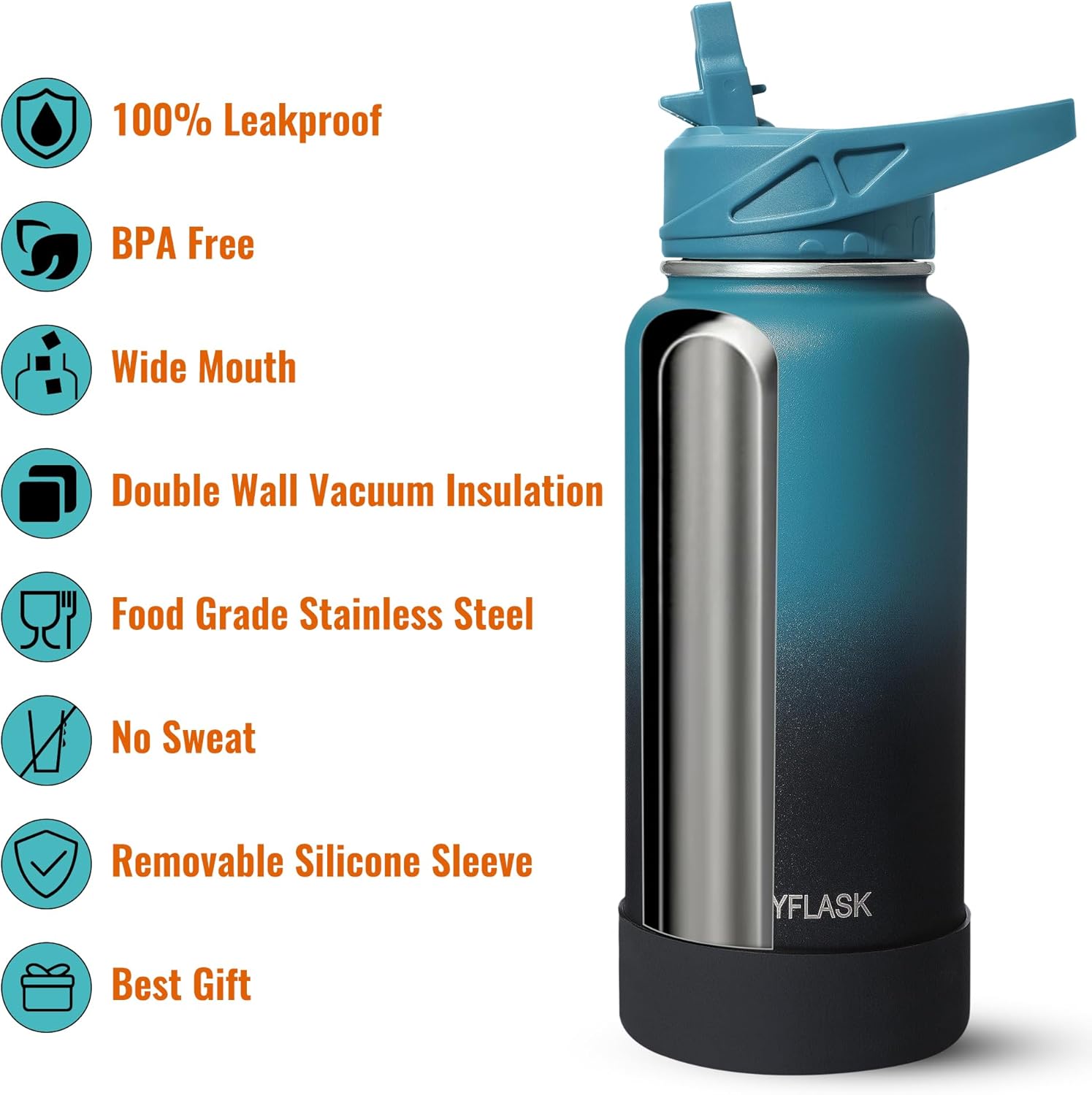 Thumbnail 2 de Rubyflask 32oz Insulated Water Bottle with Straw — Stainless Steel Vacuum Flask with 3 Lids (Indigo Black)