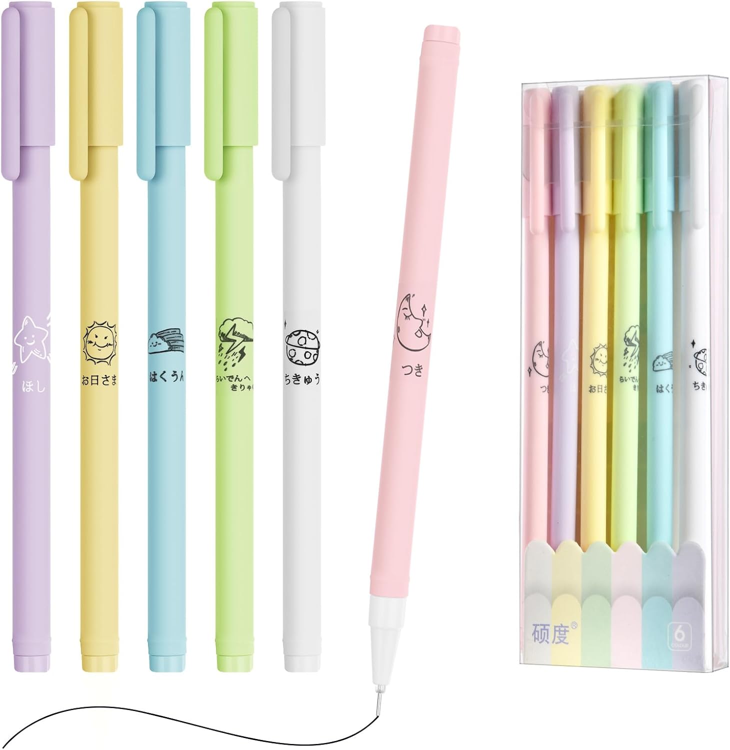 Detalle de OFFCUP Rollerball gelpennen, 6 stuks met zwarte inkt en fijne punt van 0,5 mm