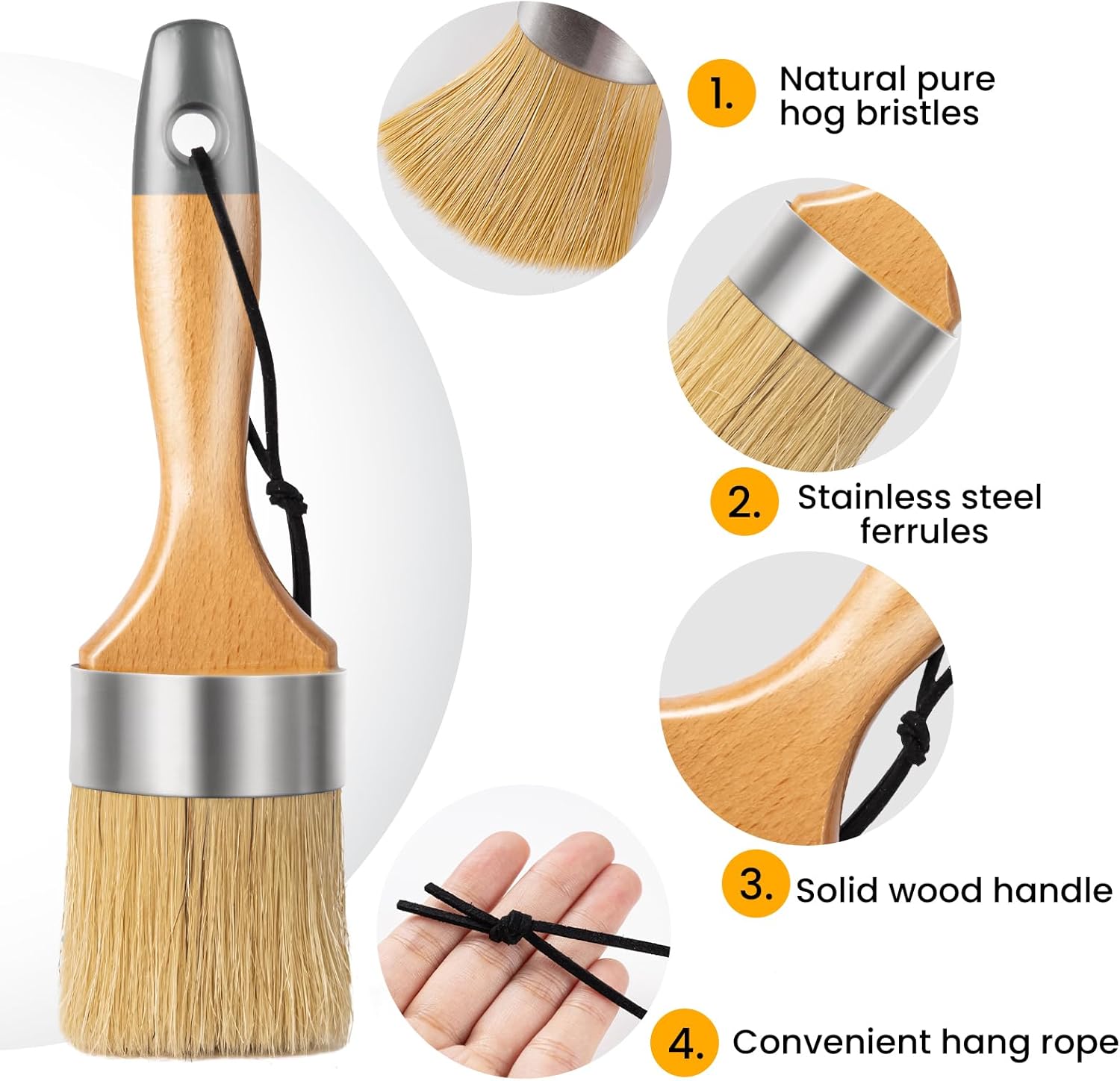 Detalle de Mister Rui Chalk Paint Brushes Set of 4 – Small Round, Pointed, Flat, and 2.5in Oval Brush