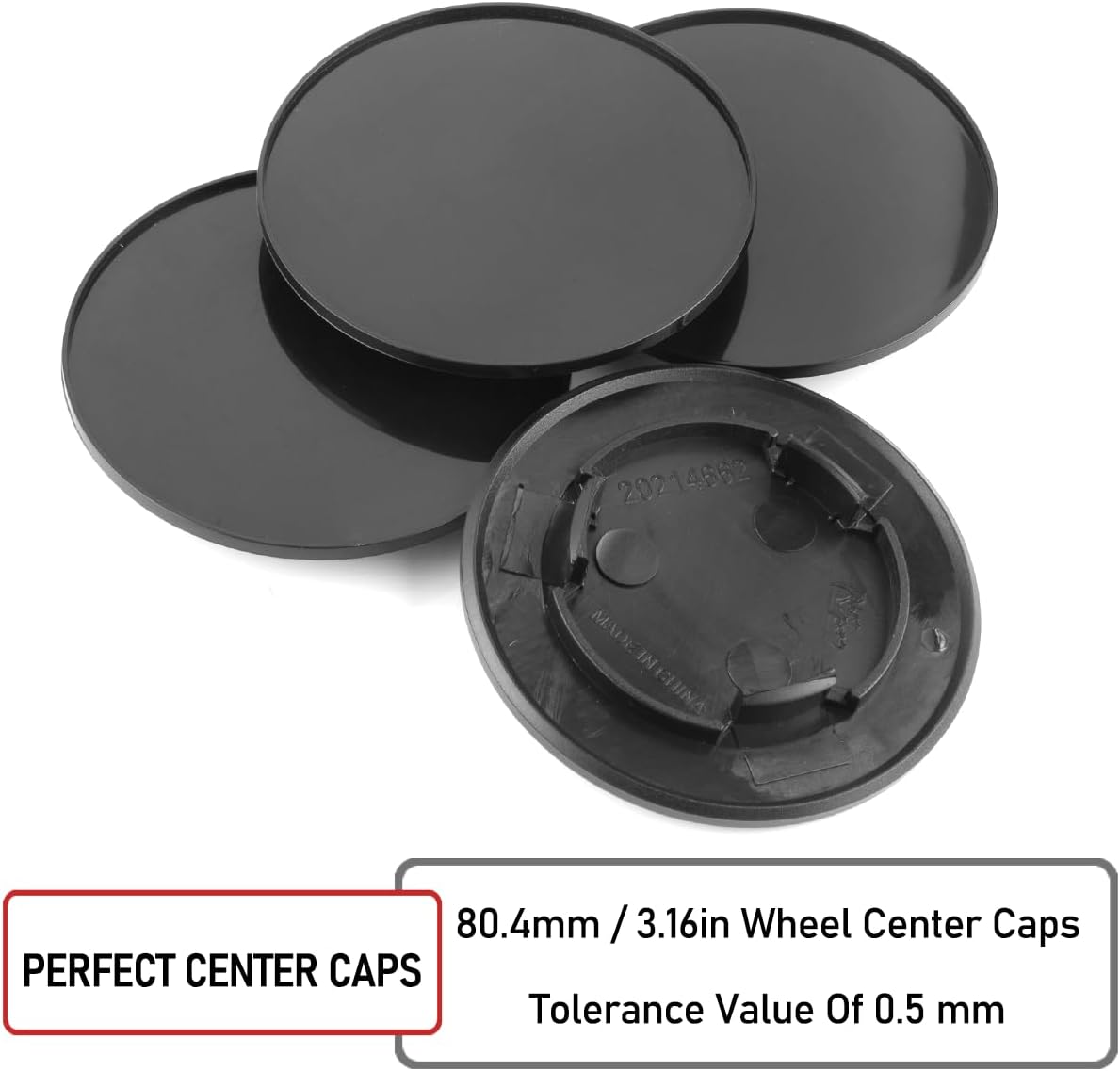 Detalle de RhinoTuning 4-Pack 80.4 mm Wheel Centre Caps for Audi A3/A4/A5 (80.4 mm) – Black Hub Caps