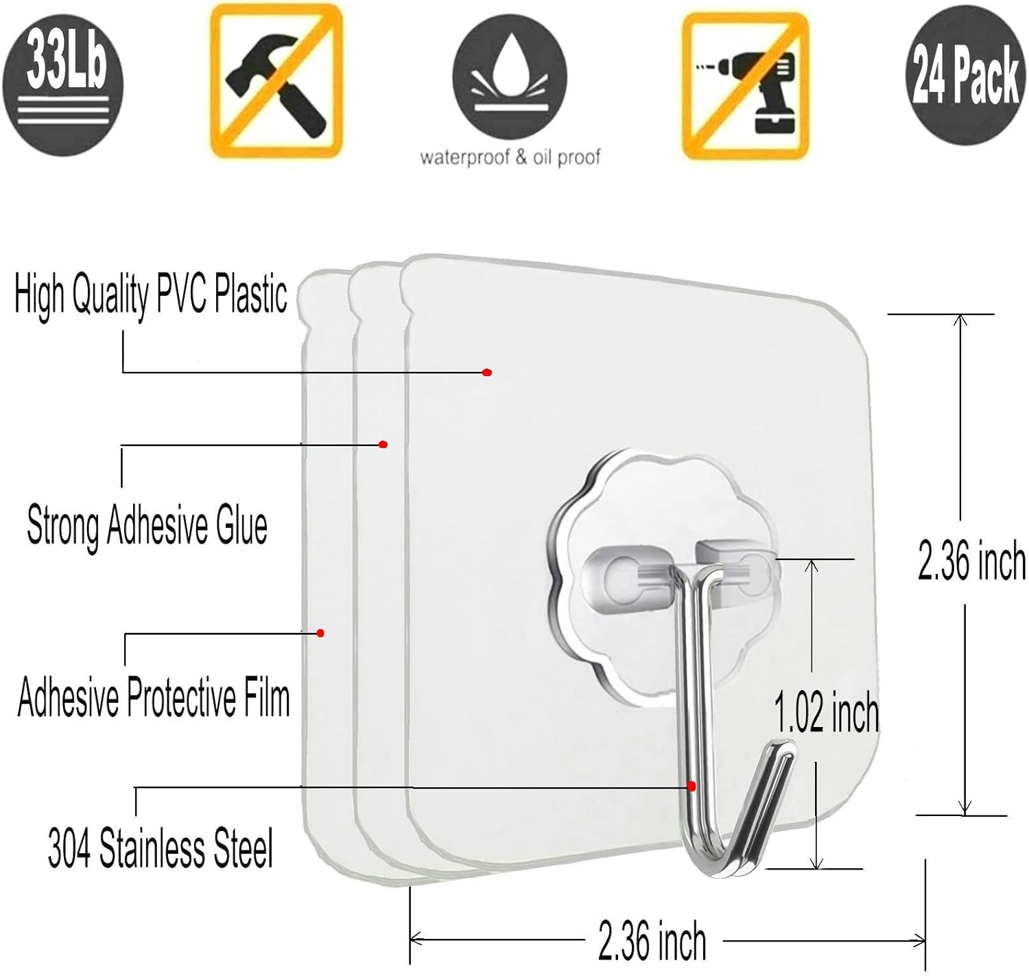 Detalle 2 de Jwxstore 24 Pack Adhesive Hooks 33lb max 🏠