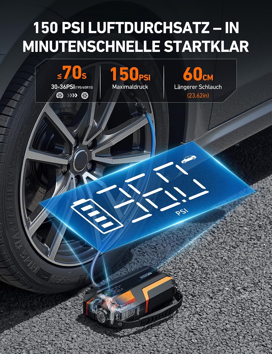 Detalle de AstroAI M10 Starthilfe 150 PSI
