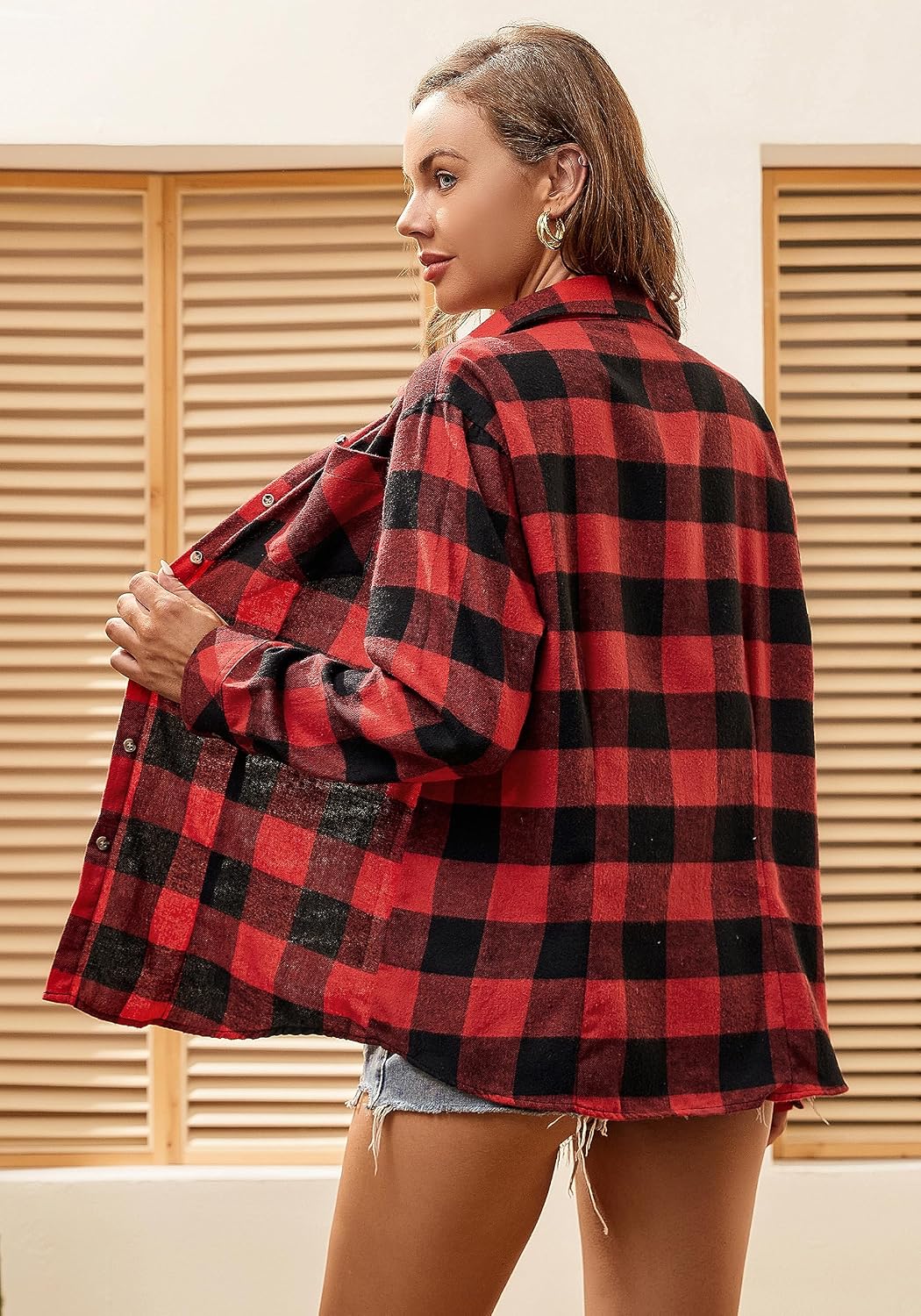 Detalle de Esabel.C Women's Flannel Shirt, Cotton Blend