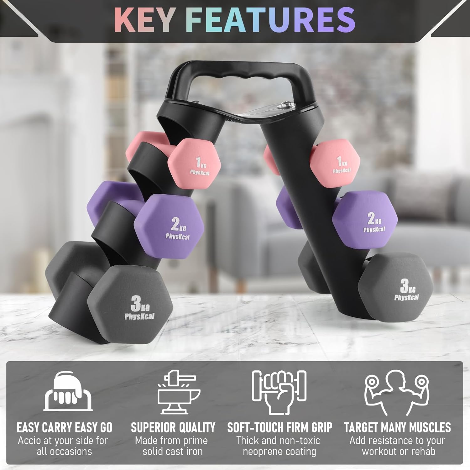 Detalle 2 de PhysKcal Dumbbells Set 1–3 kg