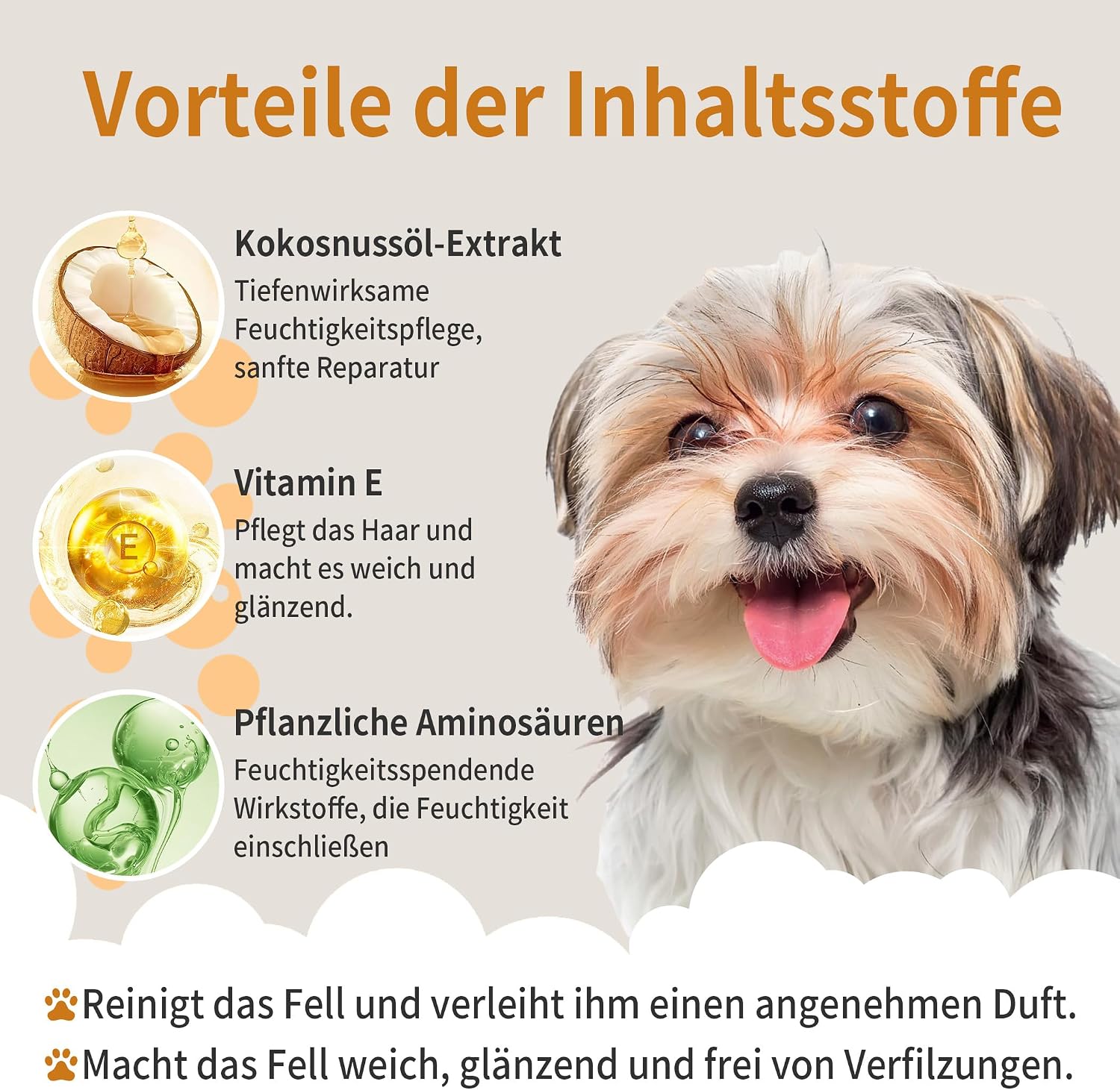 Detalle de PETCLEAR Hundeshampoo mit Kokosöl 500 ml – pH-neutral, hypoallergen & leicht auszuspülen