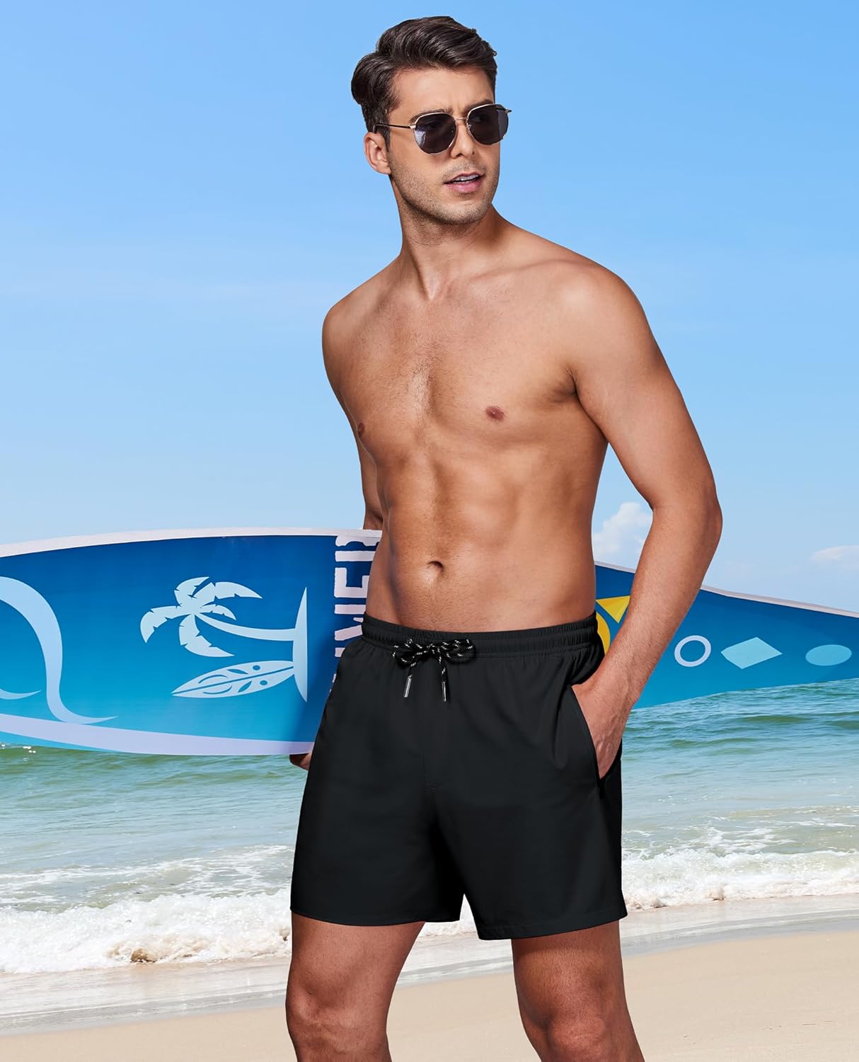 Detalle de Gleeease 5inch Mens Swim Trunks: 2-in-1 Compression Liner, Quick-Dry with Zipper Pockets