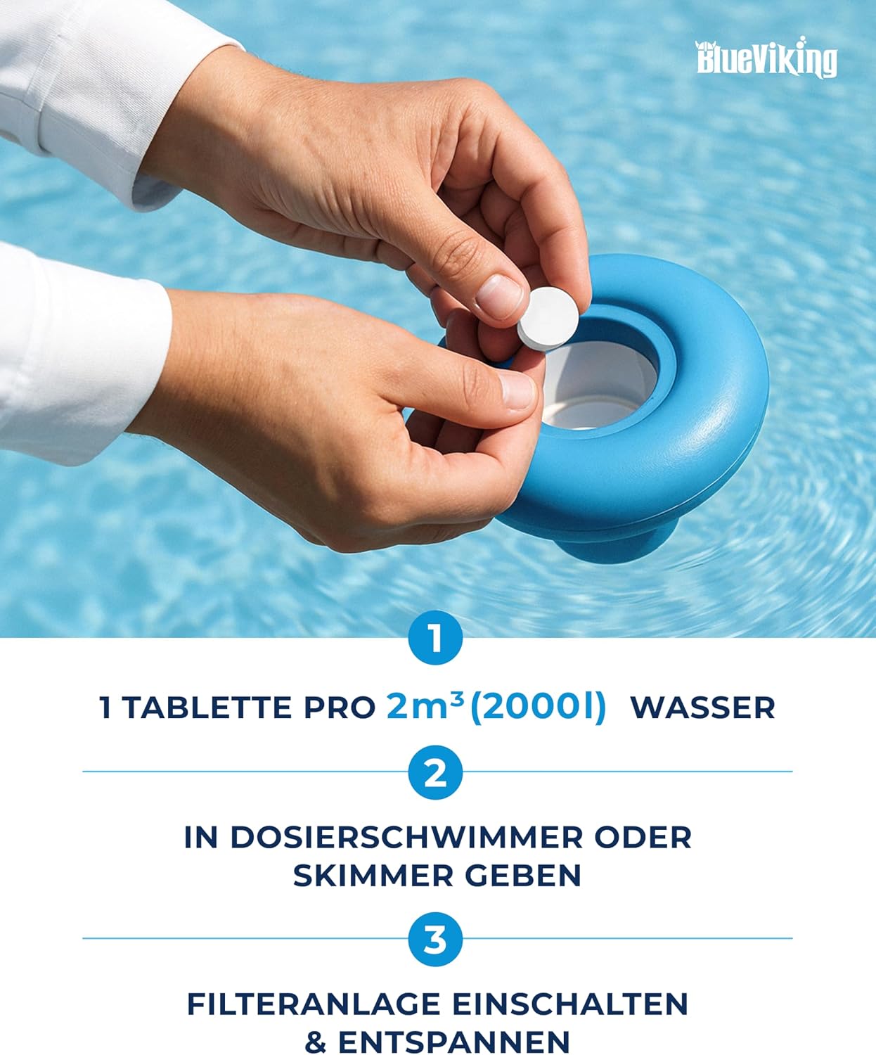 Detalle de BlueViking Chlortabletten 5 in 1 – Pooltabs, 20 g, 1 kg – Langzeit-Chlorierung, Algizid & Filterschutz