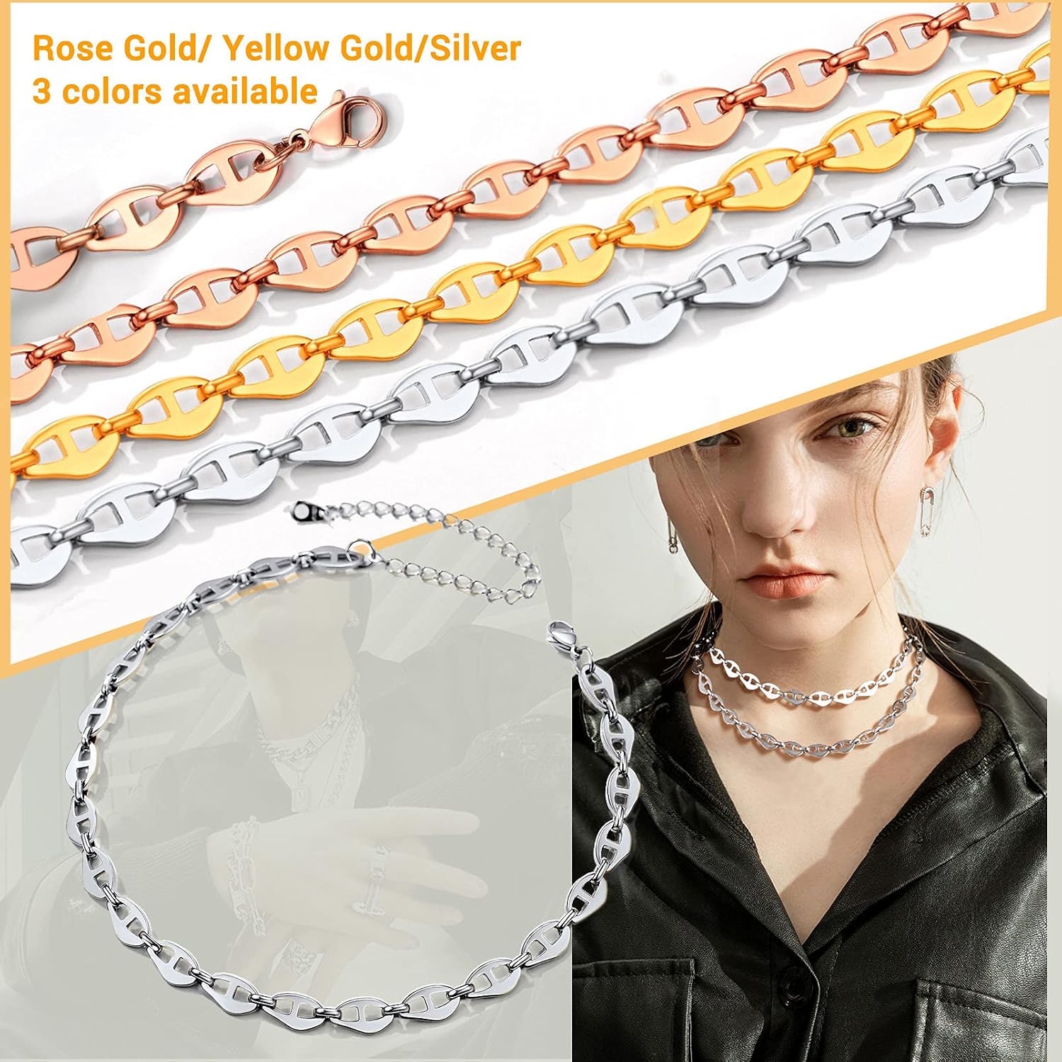 Thumbnail 3 de PROSTEEL Chaîne Collier Courte Femme Acier Inoxydable Plaqué Or