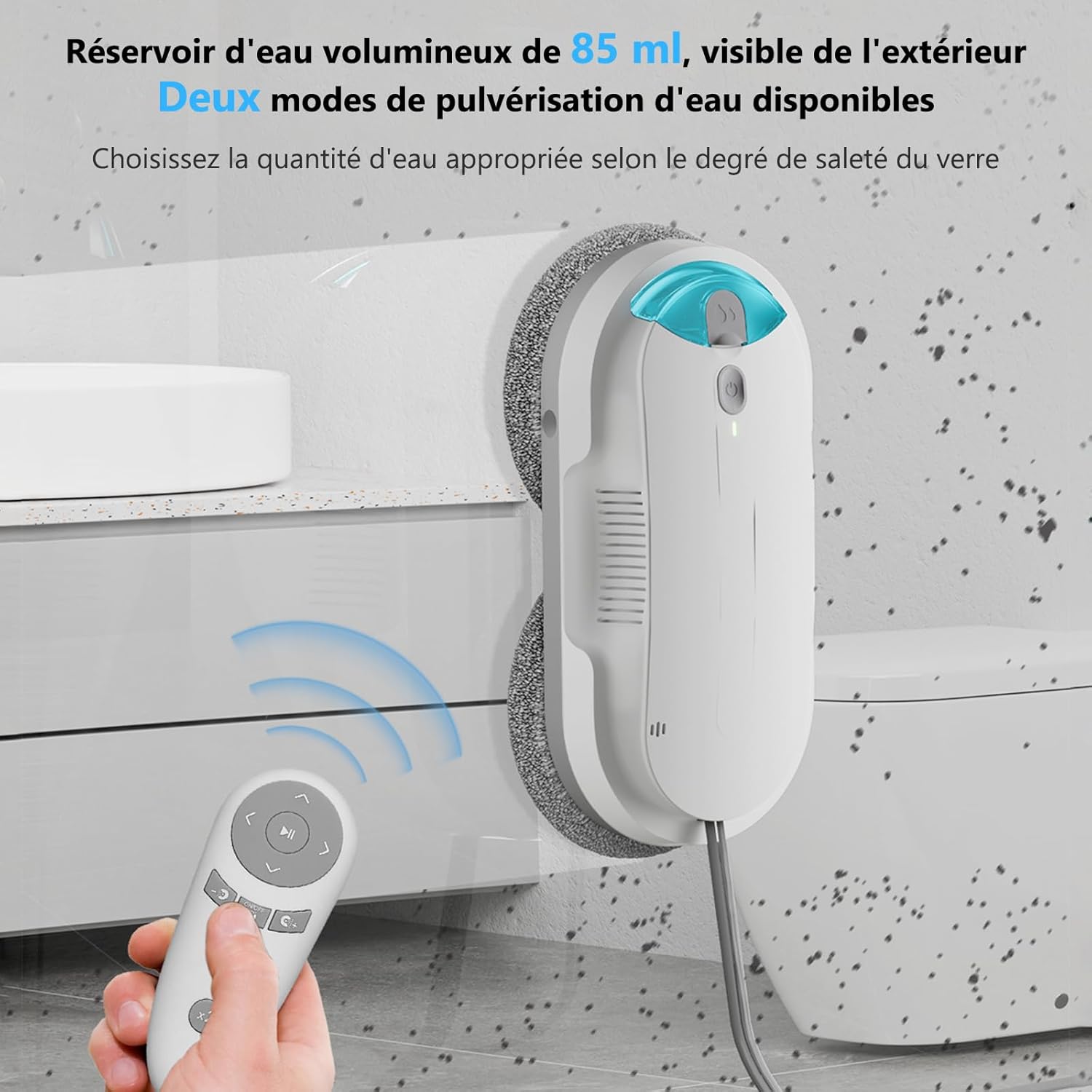 Detalle de HIXZAP X1 — Robot Nettoyeur de Vitres avec Spray Ultrasonique Bidirectionnel, Réservoir 85ml et Détection des Bords