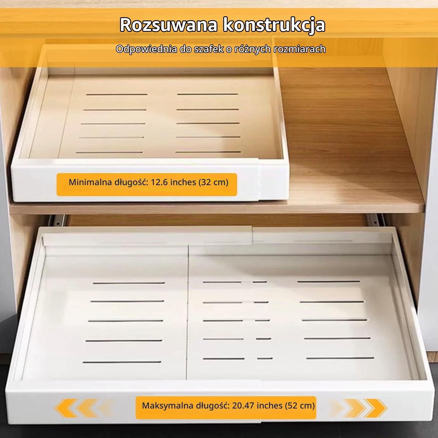Detalle de Cozary Retractable Pull Out Drawer – teleskopowa szuflada kuchenna 32–52 cm
