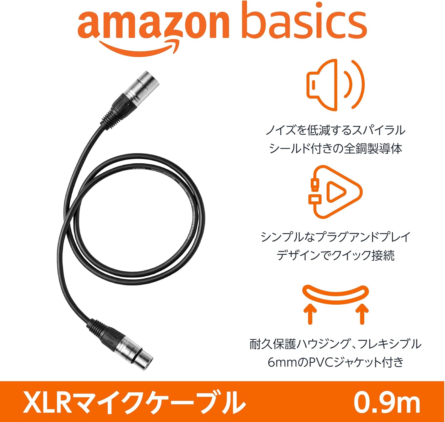 Detalle 2 de Amazonベーシック BB103 XLRマイクケーブル 0.9m・全銅導体・2本セット