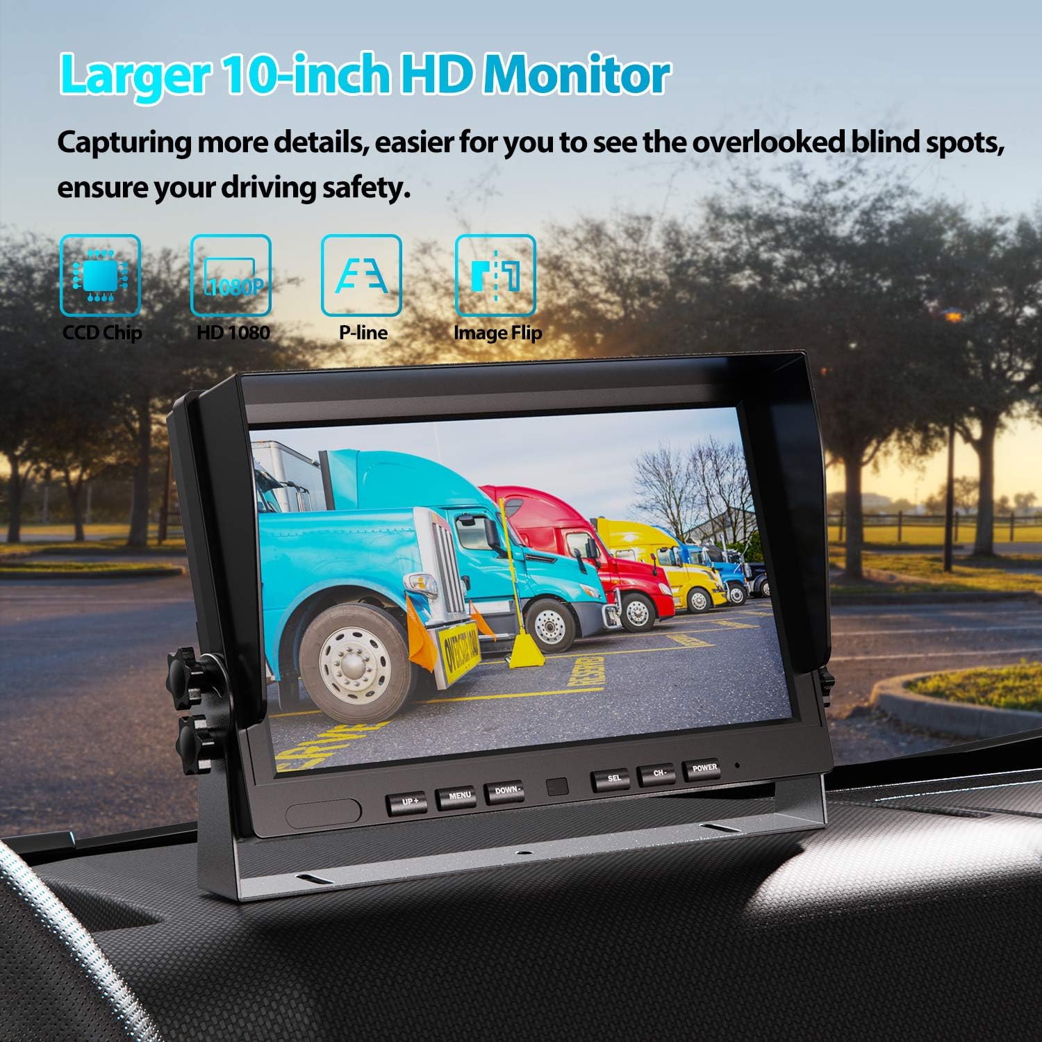 Thumbnail 1 de eRapta 10" Wired Reversing Camera Kit with Dual 1080P Monitor and Front/Rear Cameras