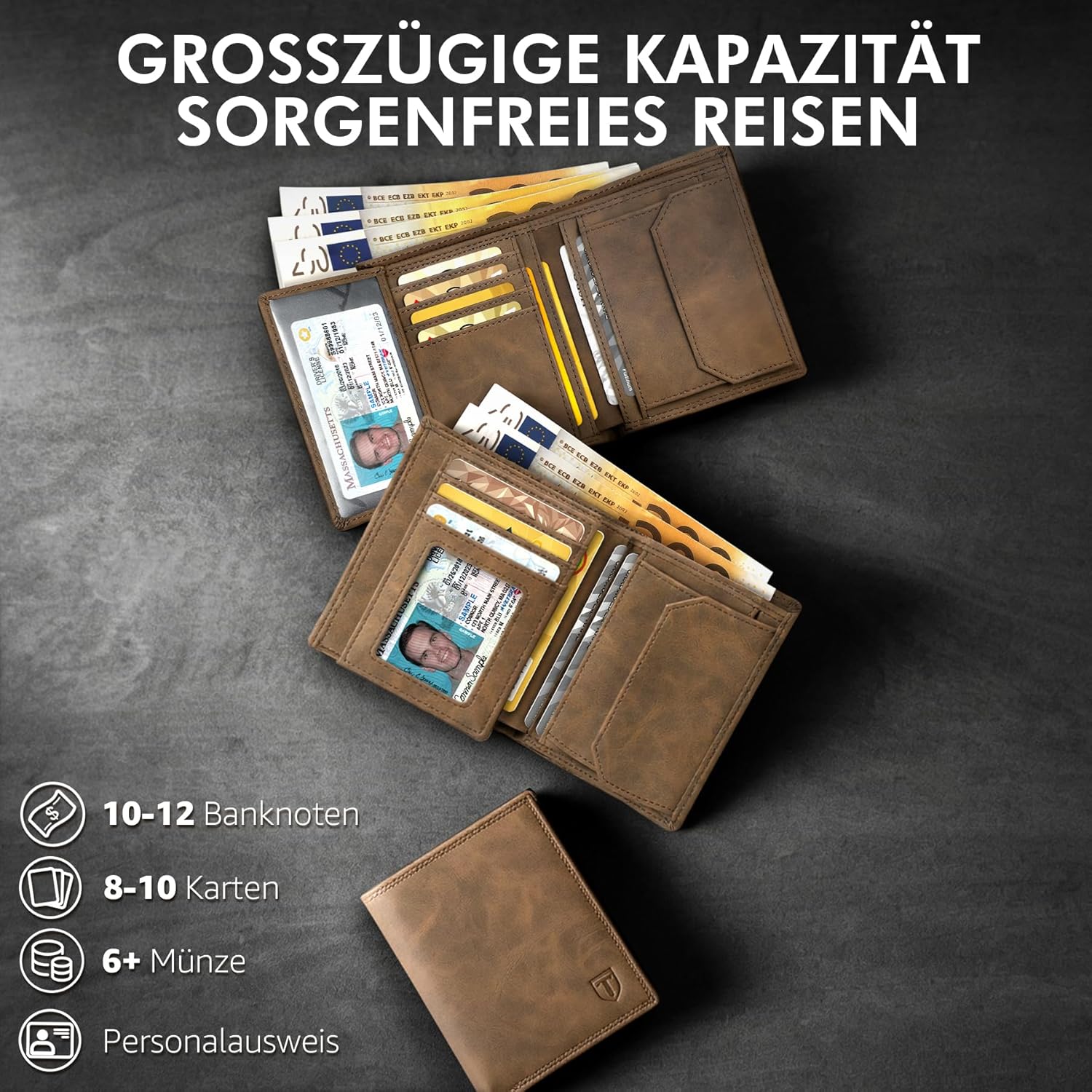Detalle de TENBST Geldbörse Herren – Großraum Slim Wallet mit 15 Kartenfächern, Münzfach und RFID-Schutz