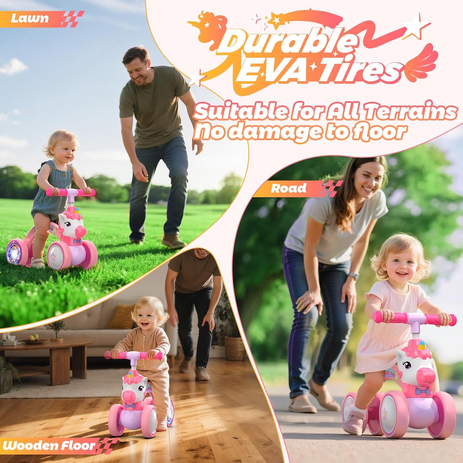 Detalle 2 de Dromlag Unicorn Balance Bike 1–2 Years: 2 Wheels, Lighting Ride-On for Toddlers