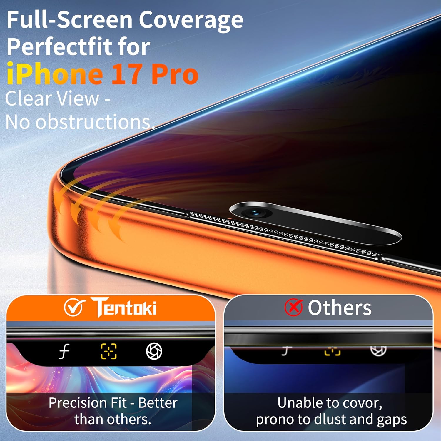 Detalle 2 de Tentoki Protector Pantalla iPhone 17 Pro 6,3"