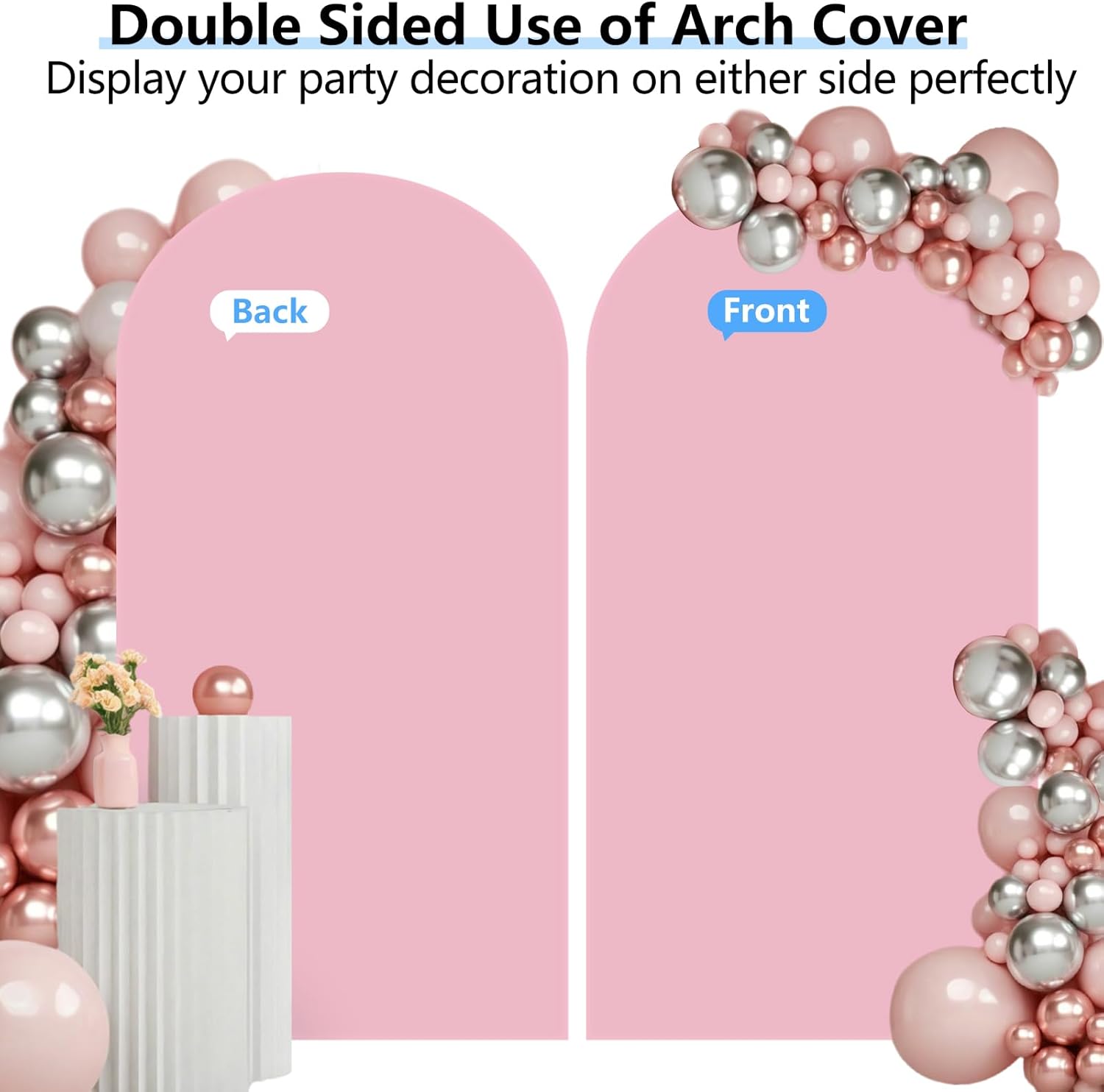 Detalle de HEMMOTOP Pink Arch Backdrop Cover 7.2 ft — Stretchy Spandex Arch Wrap for Balloons & Photos