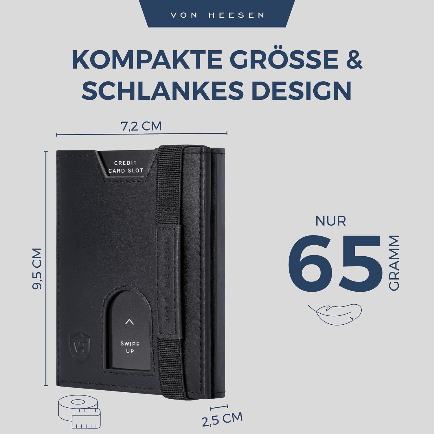 Thumbnail 4 de VON HEESEN Slim Wallet mit XL Münzfach & RFID-Schutz – Nappa-Leder Kartenetui klein (schwarz, glatt)