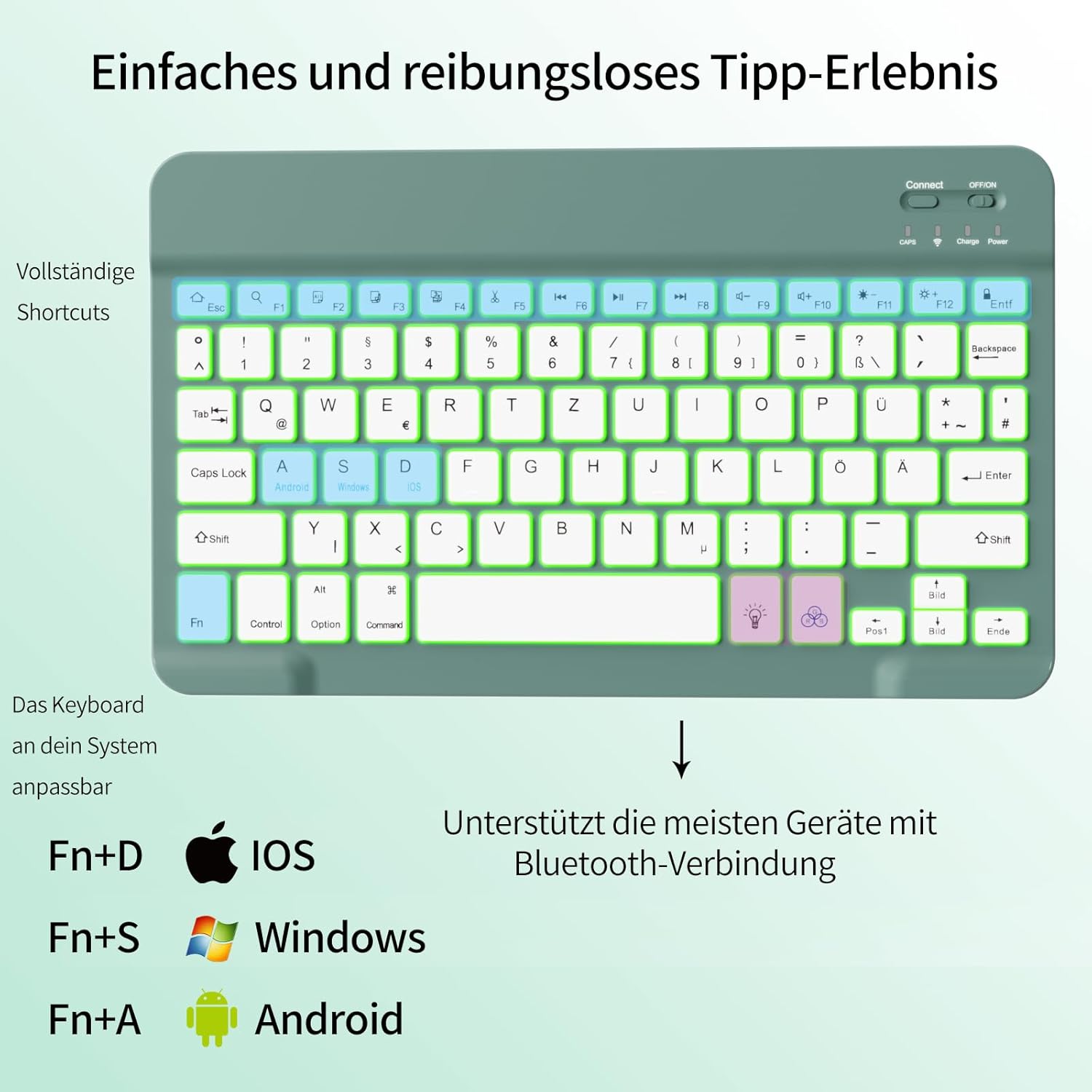 Thumbnail 6 de ZOYU Hülle mit Tastatur für iPad A16 11/10 Generation – Abnehmbare Tastatur, 7-farbige Beleuchtung, Nachtgrün