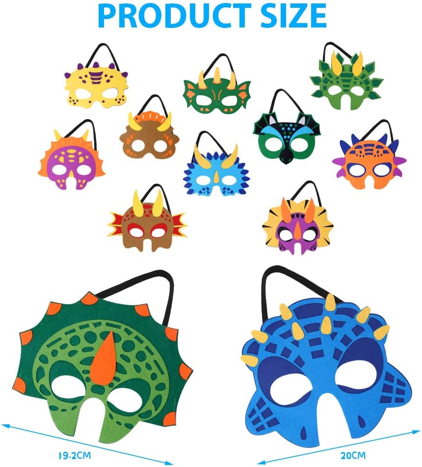 Detalle de URAQT Maschere Animali per Bambini, Set 12 Maschere Dinosauri in Feltro per Feste e Gioco di Ruolo