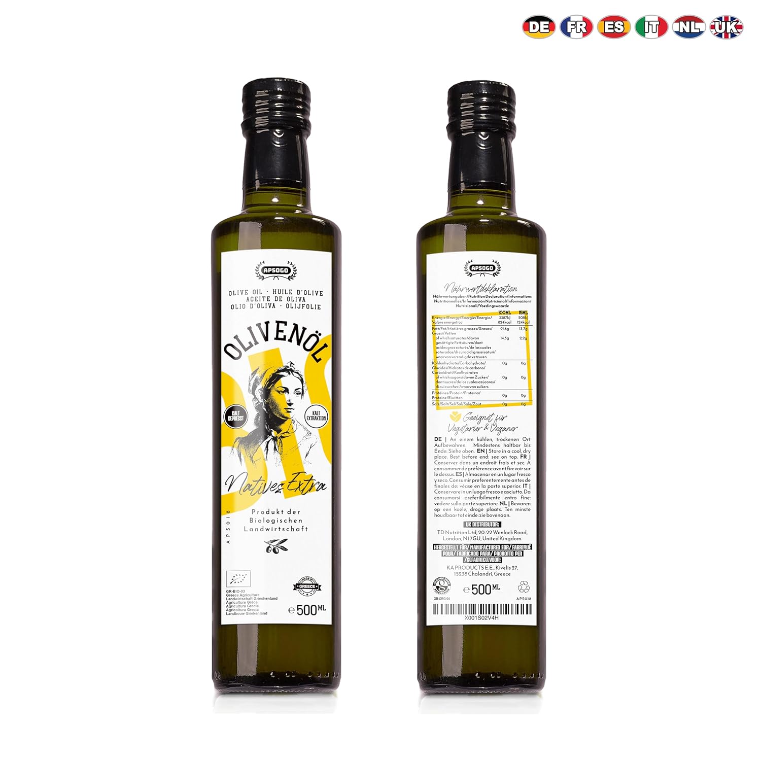Detalle 2 de APSOGO Bio Extra Natives Olivenöl 500 ml