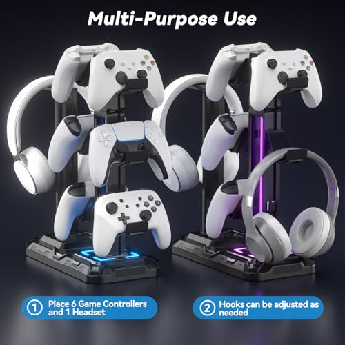 Detalle 2 de KDD Soporte Auriculares Gaming con 9 Modos de Luz: 360° de giro y gancho desmontable para escritorio