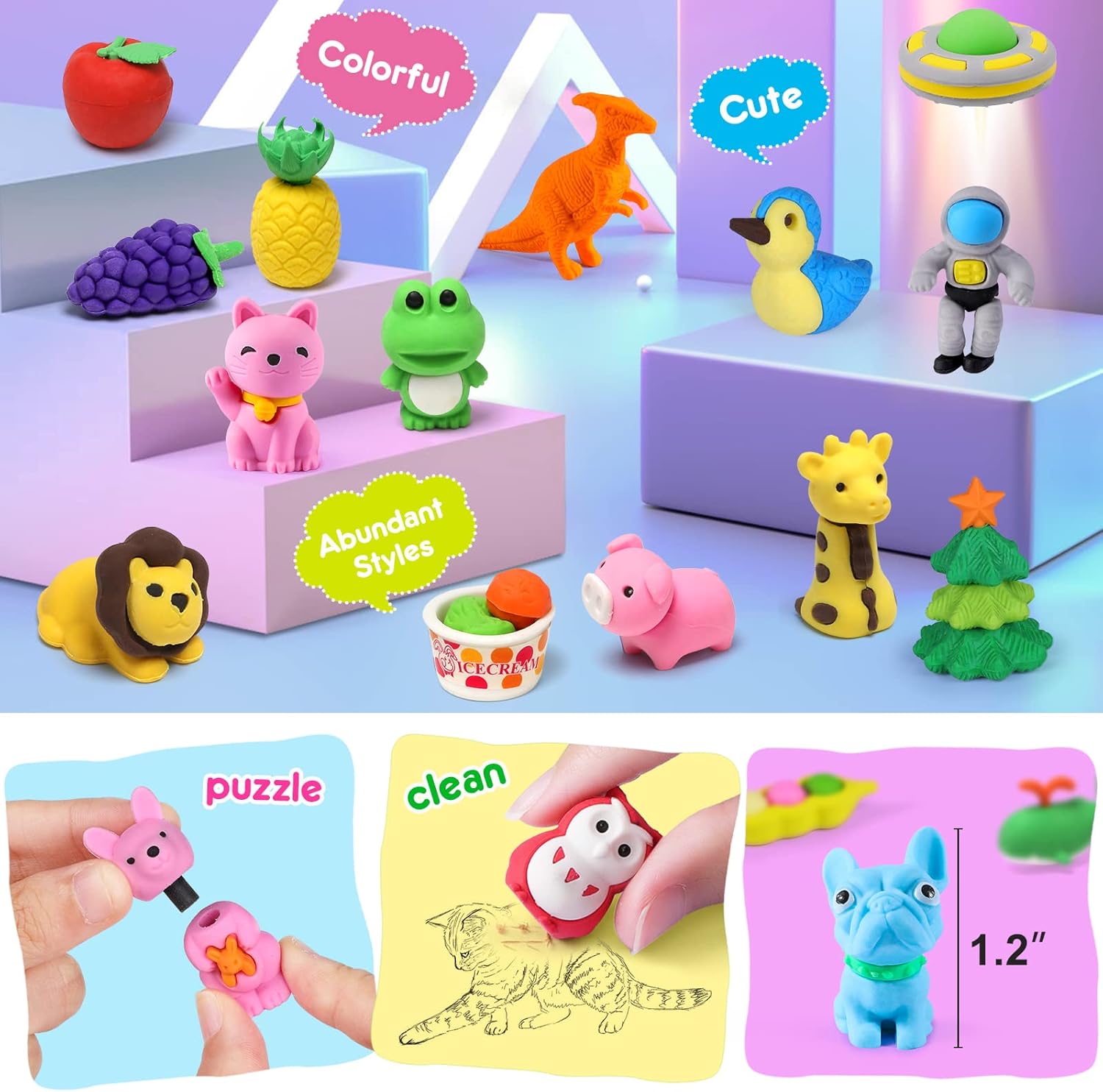 Thumbnail 4 de Arscniek 140-Pack Animal Erasers for Kids (Take-Apart Mini Pencil Erasers)