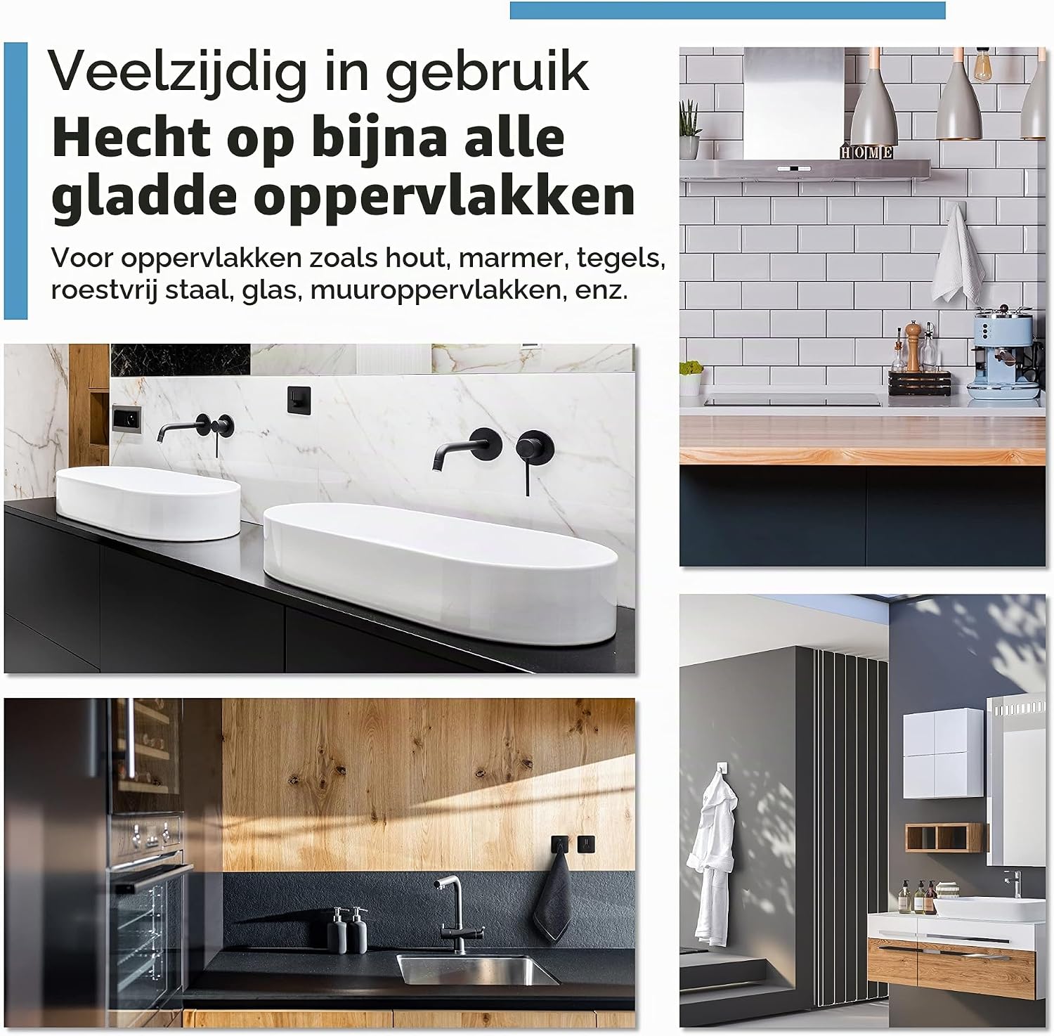 Detalle 2 de virea 4x zelfklevende wandhaken van roestvrij staal, zwart, tot 8 kg