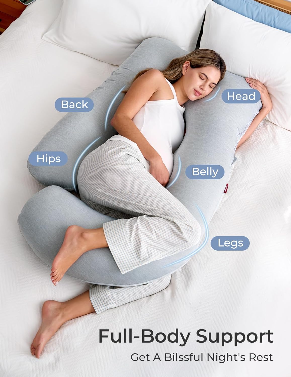Thumbnail 3 de Momcozy 57-Inch U-Shaped Pregnancy Pillow with Cooling Cover