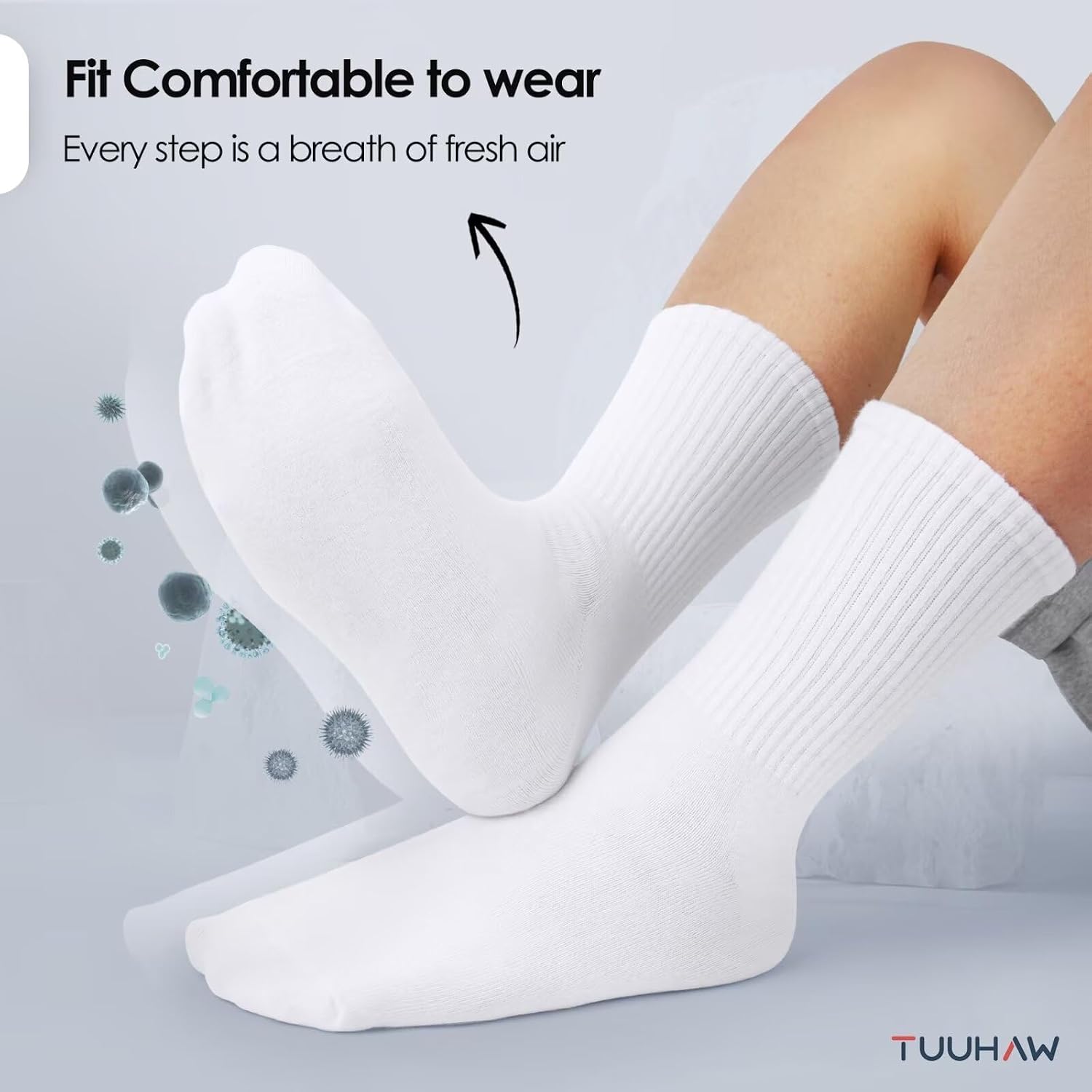 Detalle de TUUHAW Chaussettes Homme 43-46 Blanche – Chaussettes de Tennis en Coton
