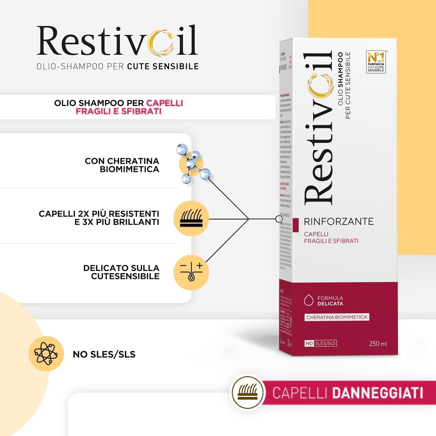 Detalle de RestivOil Activplus Olio Shampoo Rinforzante per Capelli Fragili e Sfibrati, Senza Schiuma, 250 ml