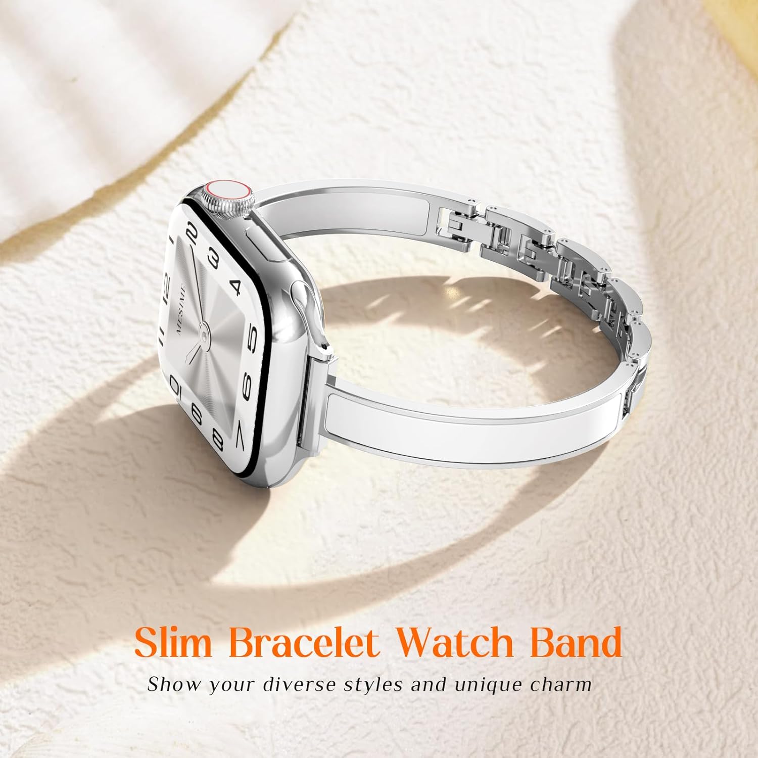Thumbnail 5 de Mesime Slim Dressy Watch Band for Apple Watch: Jewelry-Style Metal + Silicone Strap for Women (38mm–49mm)