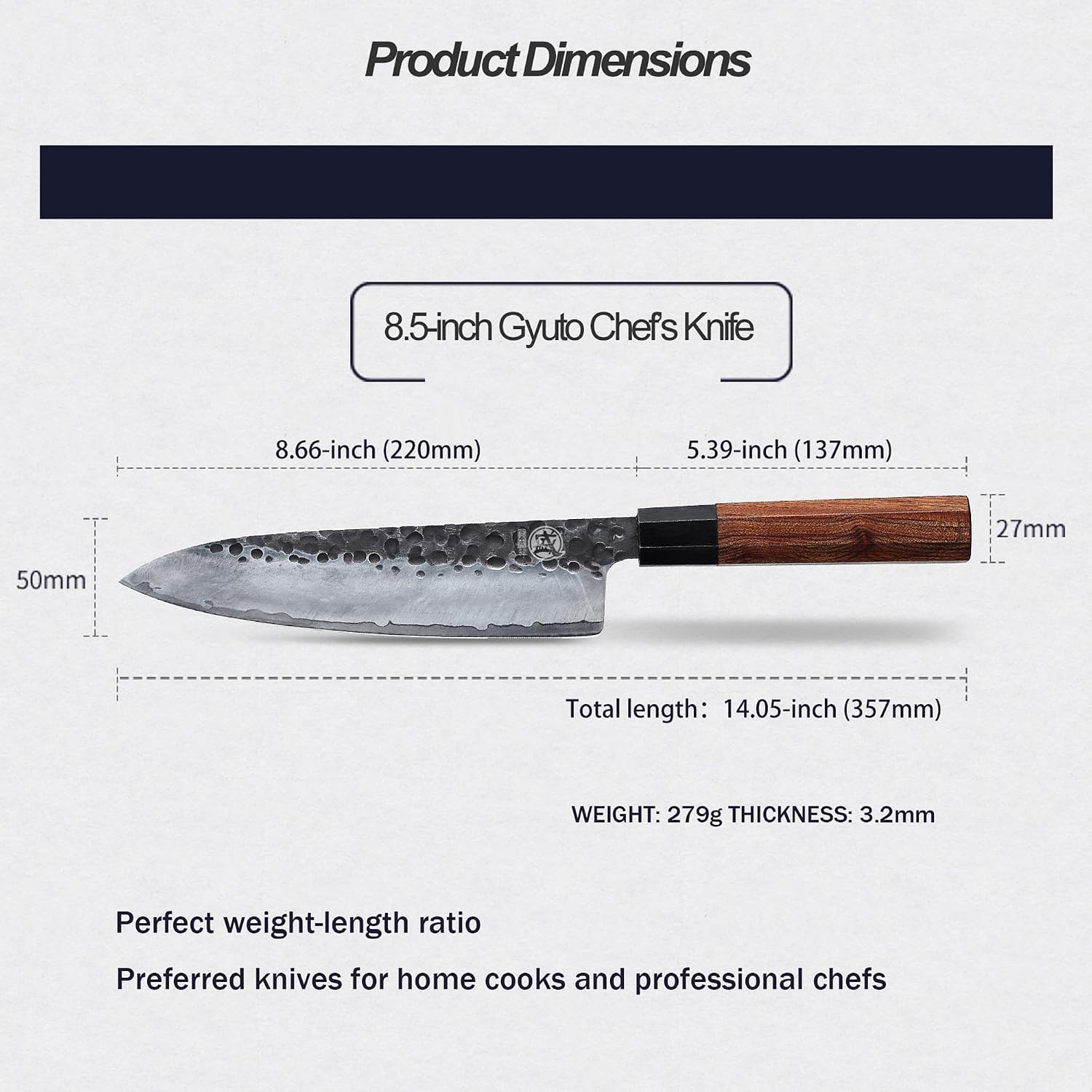 Thumbnail 3 de MITSUMOTO SAKARI MS-135-FR/IT 8-inch Gyuto Chef’s Knife, 3-Layer Steel
