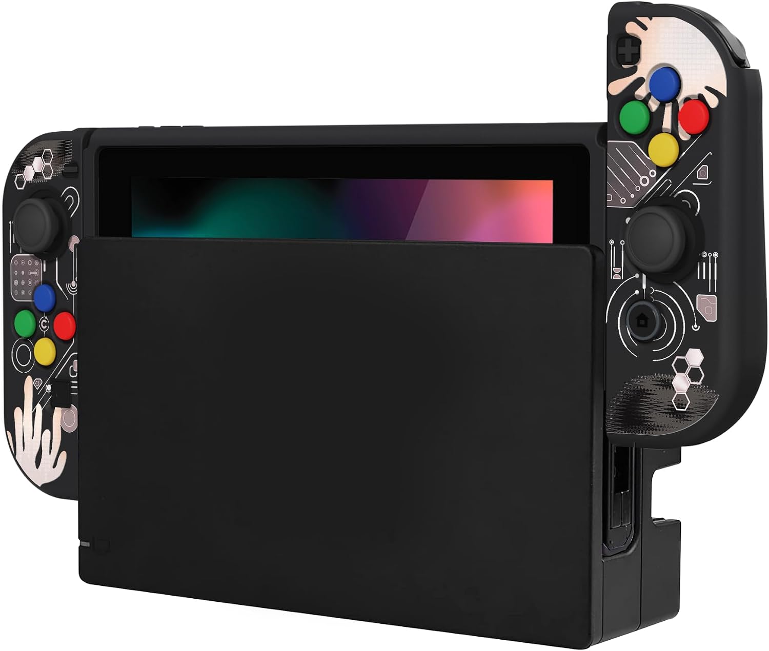 Detalle de PlayVital ZealProtect Soft Protective Case for Nintendo Switch – Silver Splatter with Screen Protector & Accessories