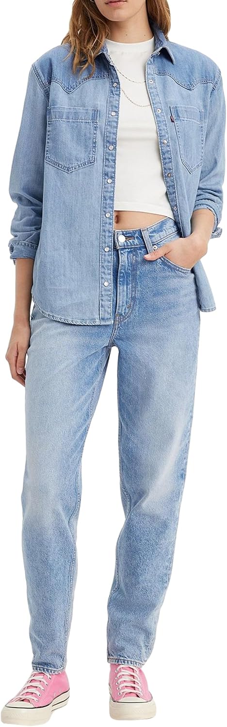 Detalle de Levi's 80s Mom Taper – damskie jeansy Dark Indigo, Worn In
