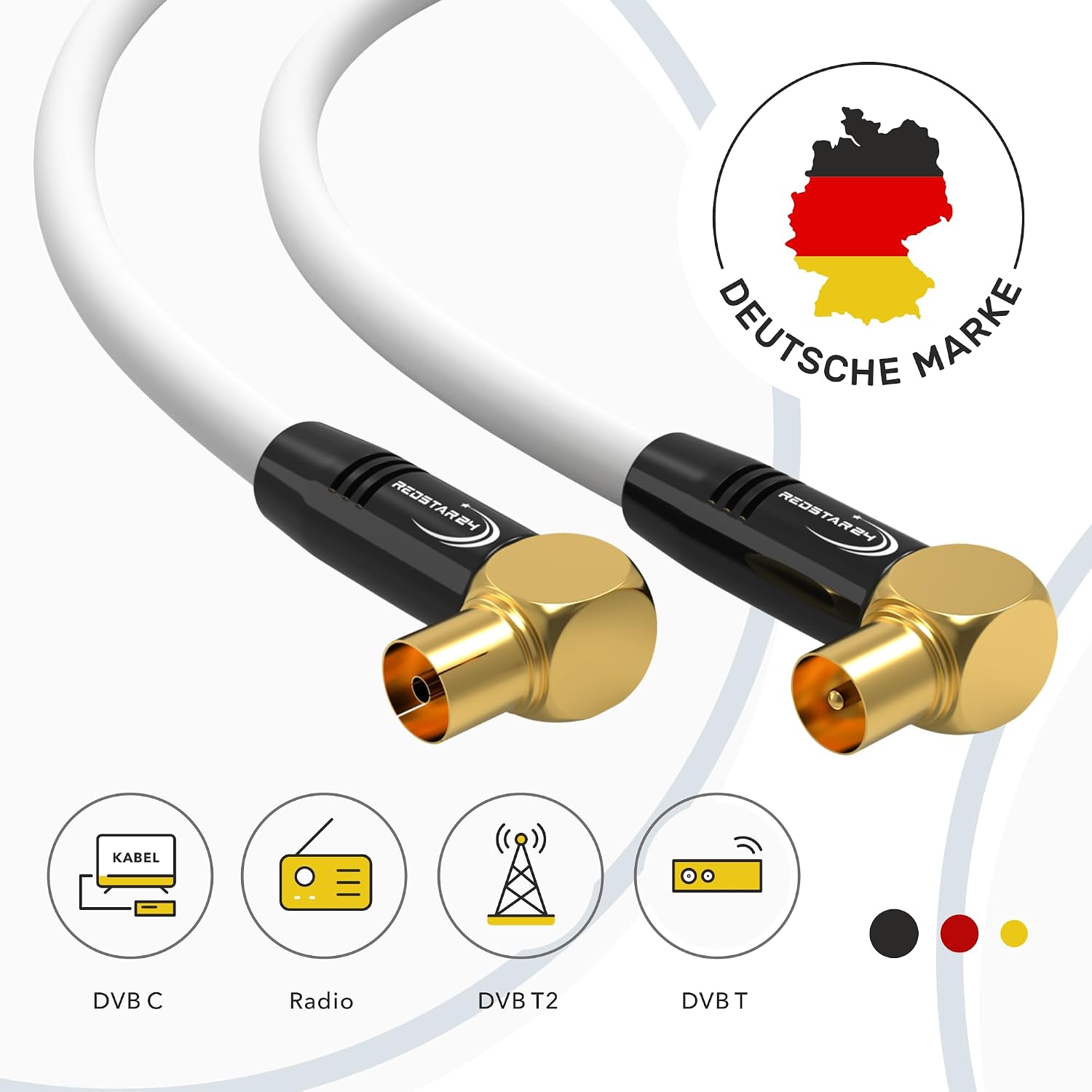 Detalle de RedStar24 Antennenkabel 12,5 m Weiß – 90° Gewinkelt, Koaxialkabel mit IEC-Stecker zu Buchse