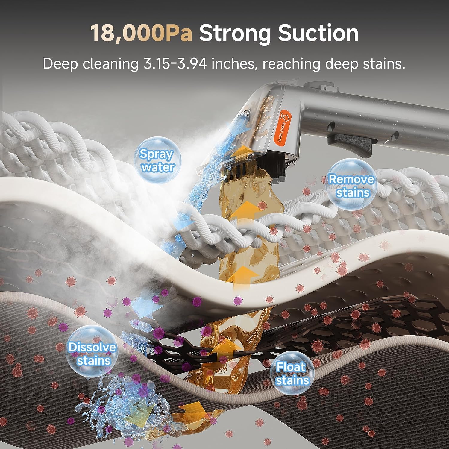 Detalle de uwant Y100STEAM Portable Carpet Cleaner with Steam, Hot Water and 18KPa Suction