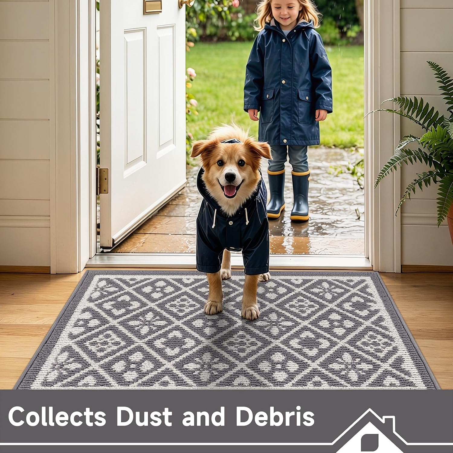 Thumbnail 1 de Ileading 3x5 ft Indoor Door Mat, Washable, Low-Pile, Non-Slip, Gray