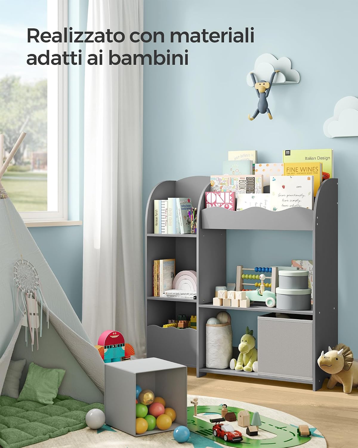 Detalle de SONGMICS Scaffale per Giocattoli 3 in 1: Libreria per Bambini GKR042G01, grigio tortora